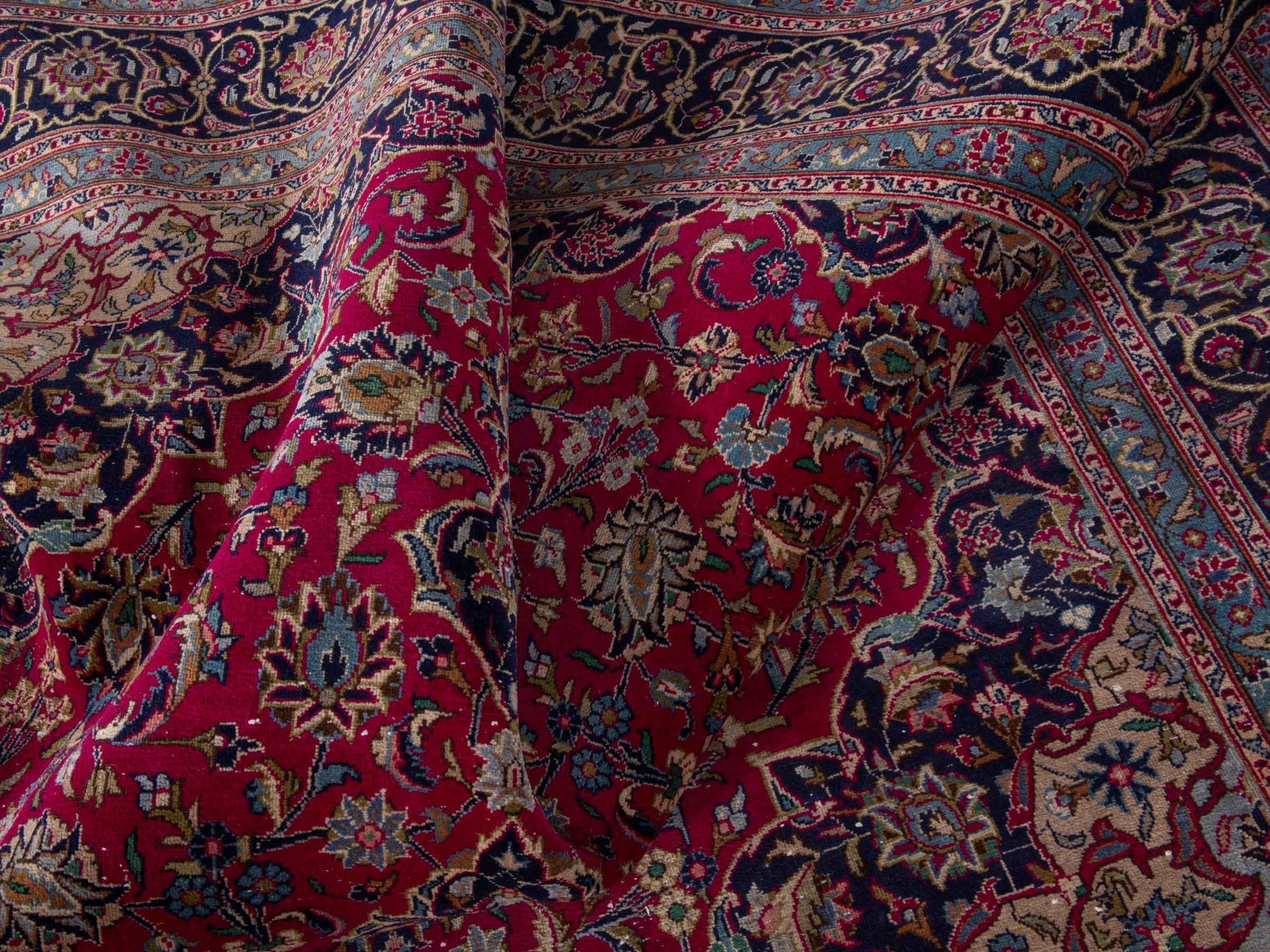Persian Kashmar oversized rug in deep red and dark brown, view 18 of 18