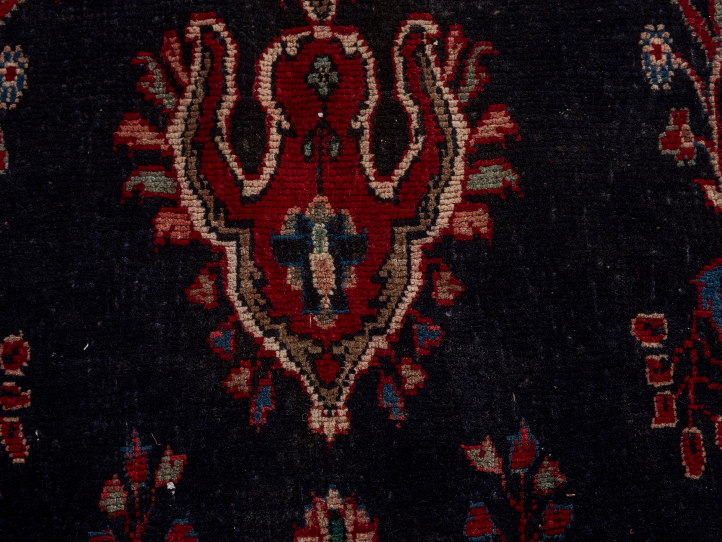 Persian Hamedan area rug in navy and burgundy, view 12 of 21