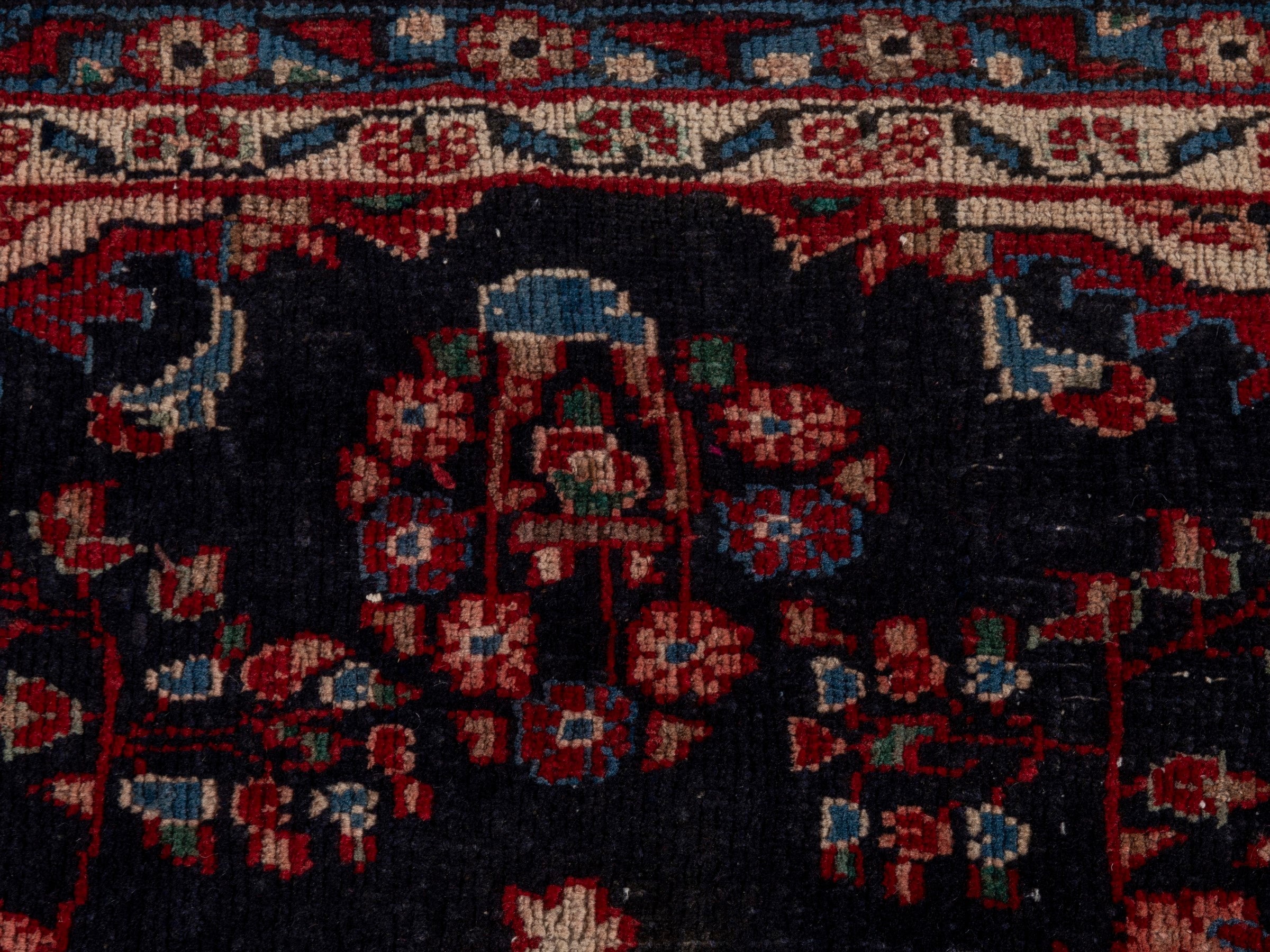 Persian Hamedan area rug in navy and burgundy, view 14 of 21