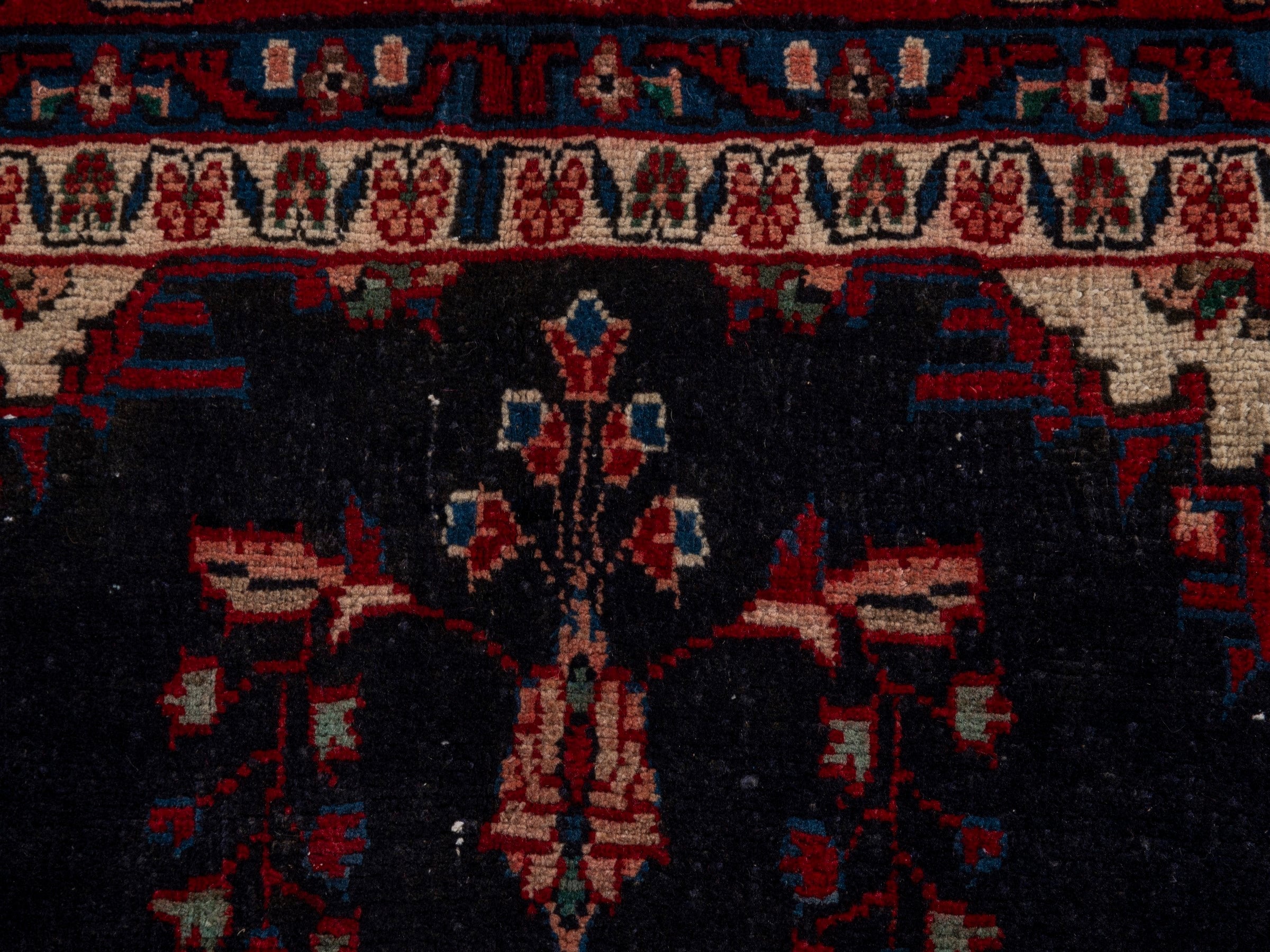 Persian Hamedan area rug in navy and burgundy, view 15 of 21