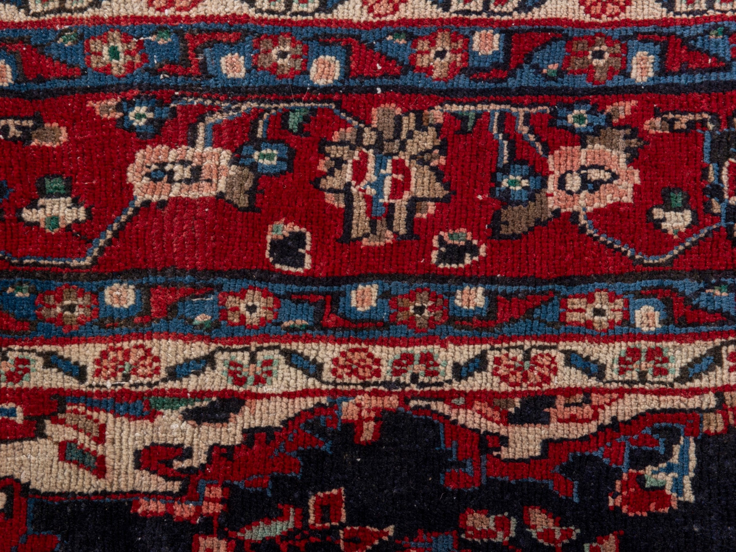 Persian Hamedan area rug in navy and burgundy, view 16 of 21