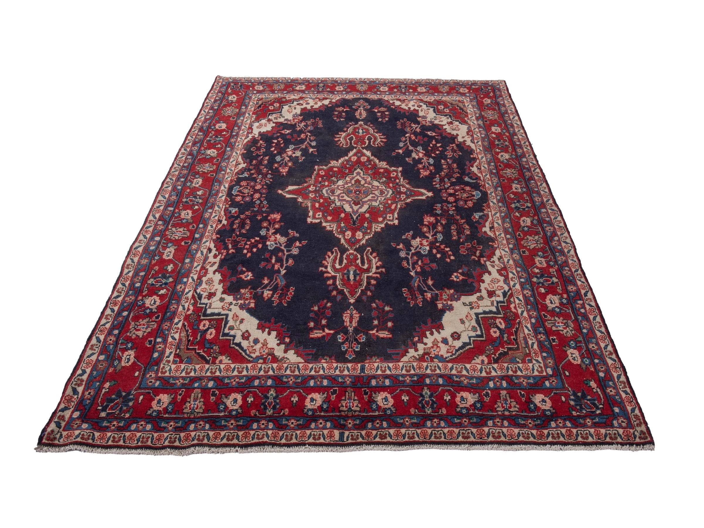 Persian Hamedan area rug in navy and burgundy, view 2 of 21