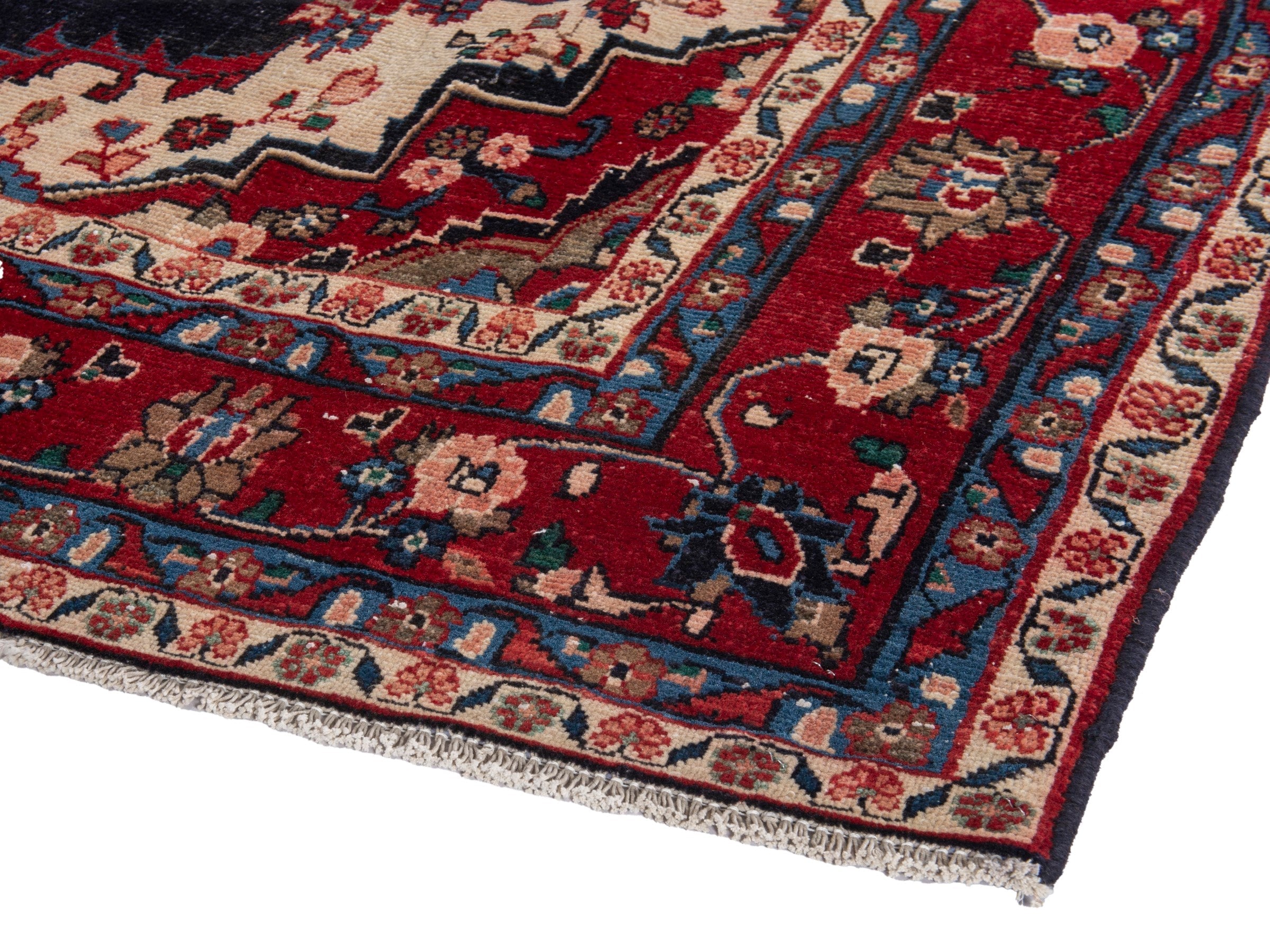 Persian Hamedan area rug in navy and burgundy, view 6 of 21