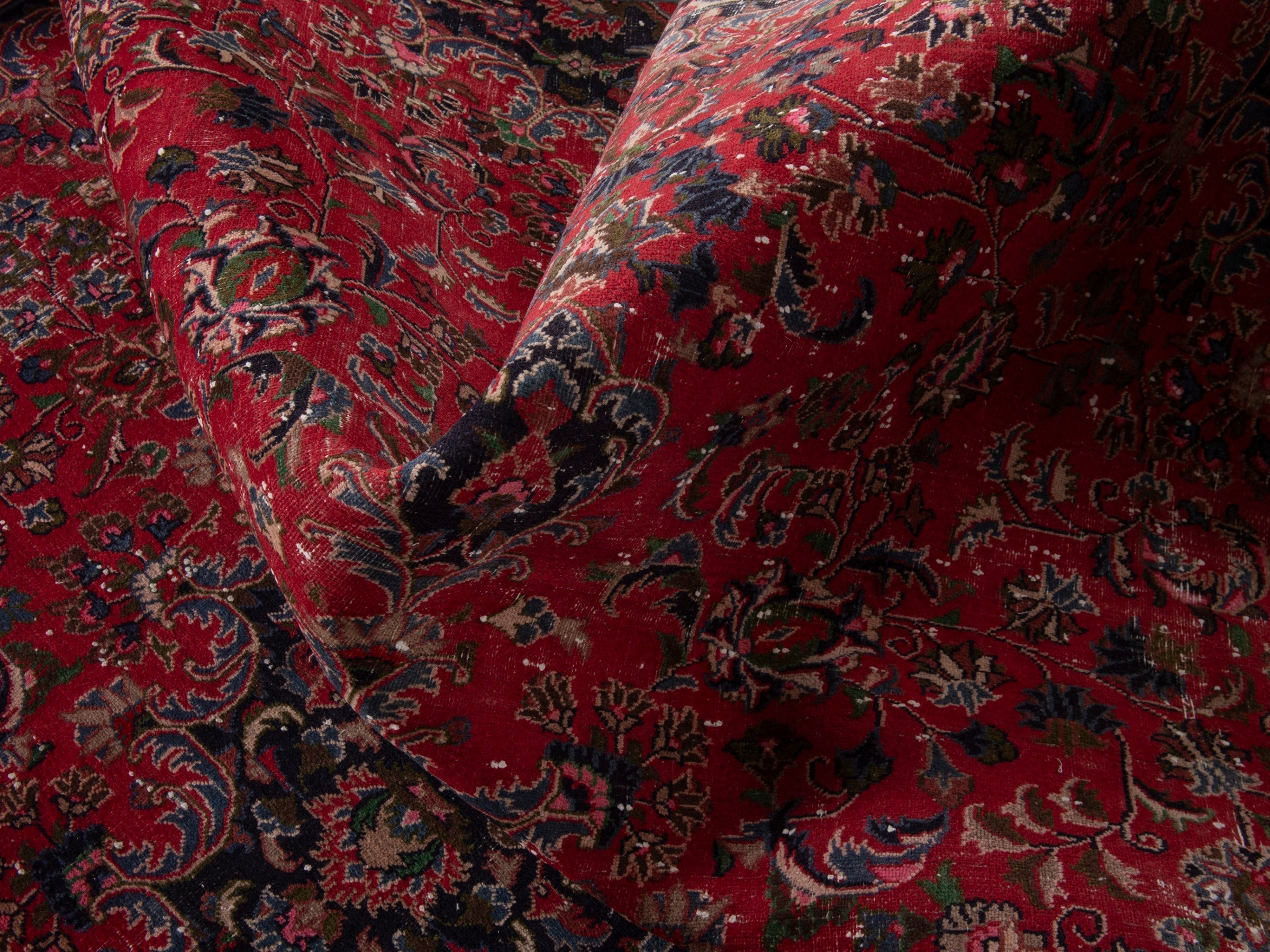 Persian Mashhad oversized rug in deep red and burgundy, view 18 of 19