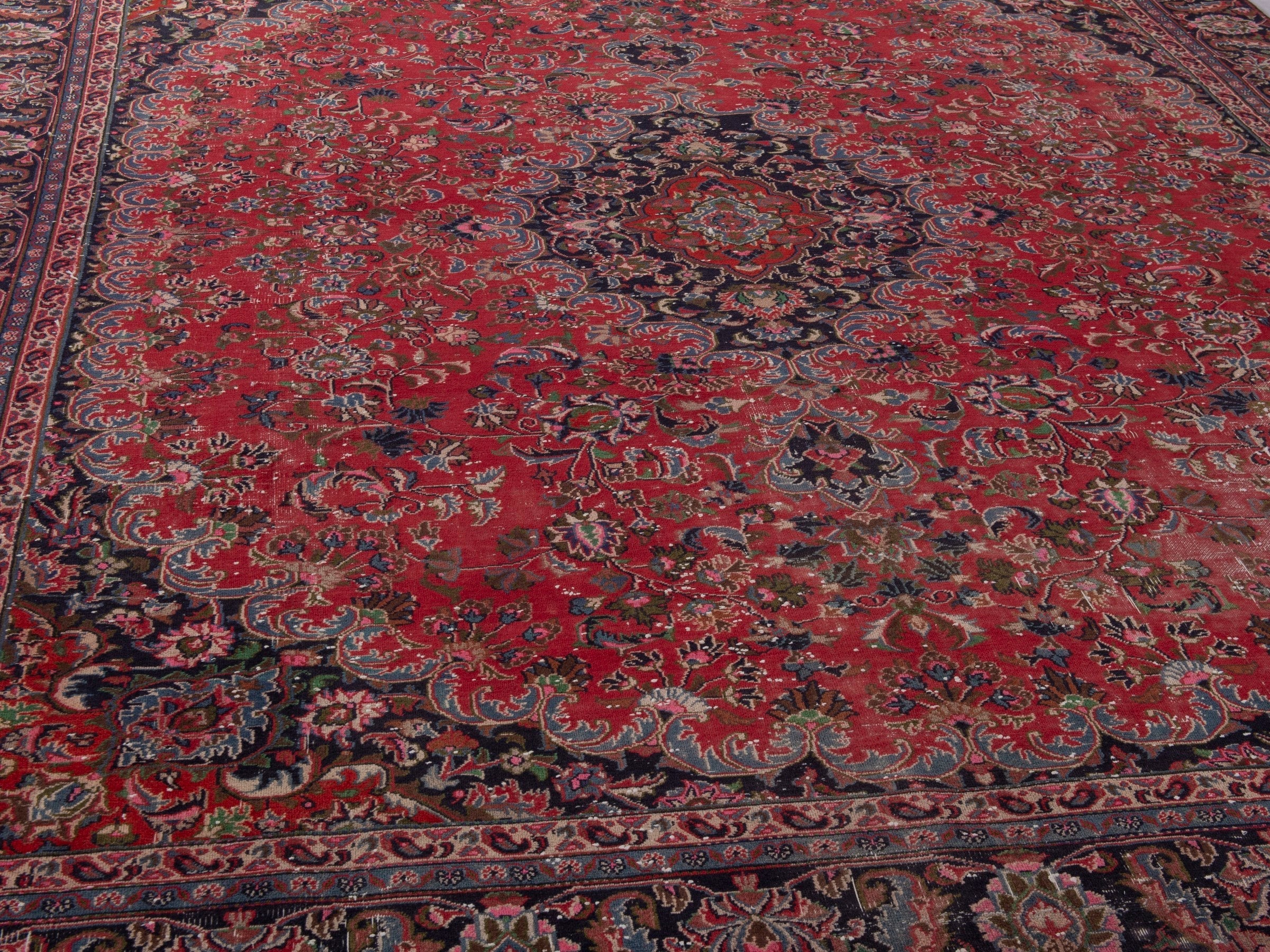 Persian Mashhad oversized rug in deep red and burgundy, view 9 of 19