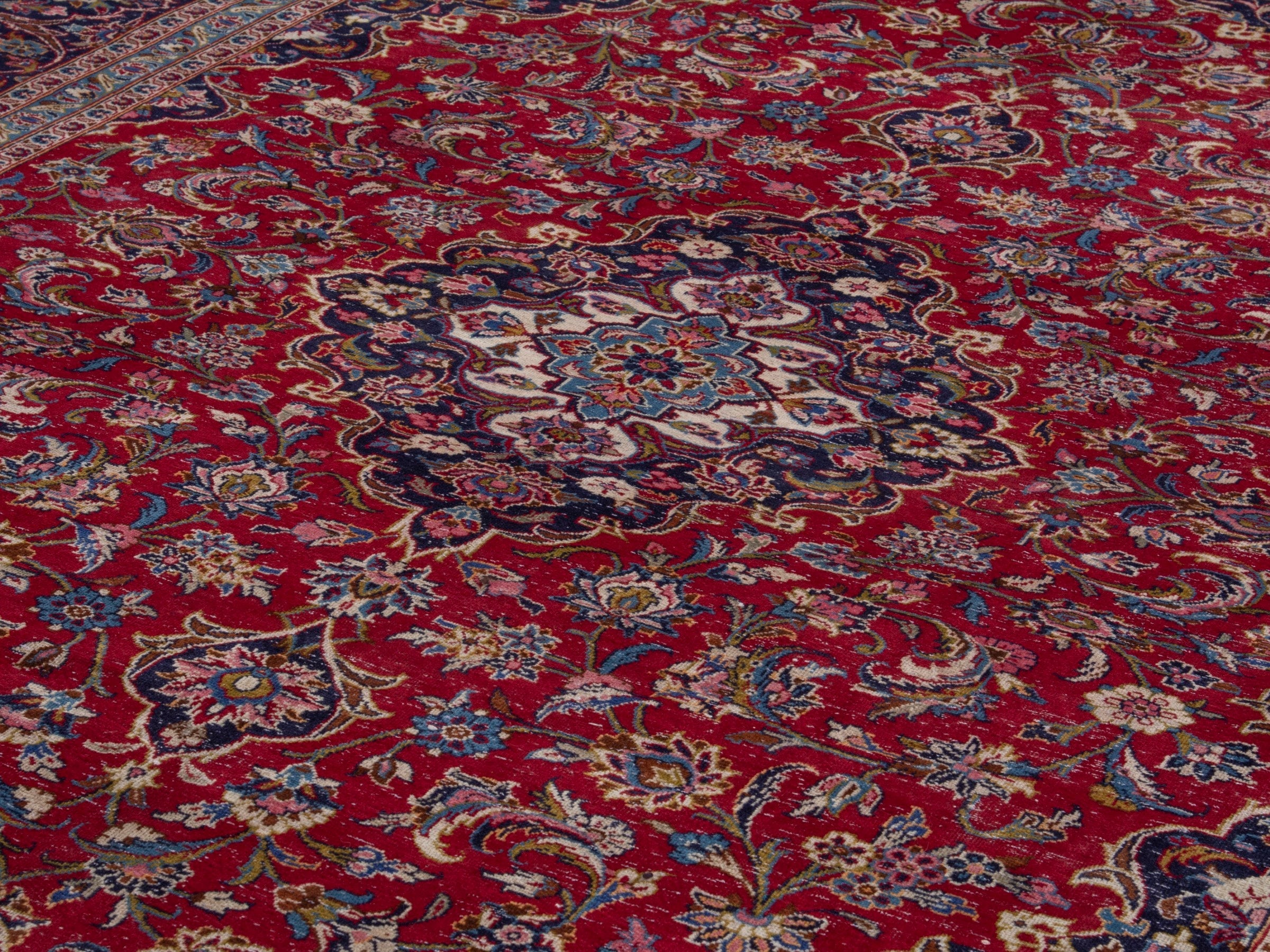 Persian Kashan oversized rug in deep red and burgundy, view 8 of 12