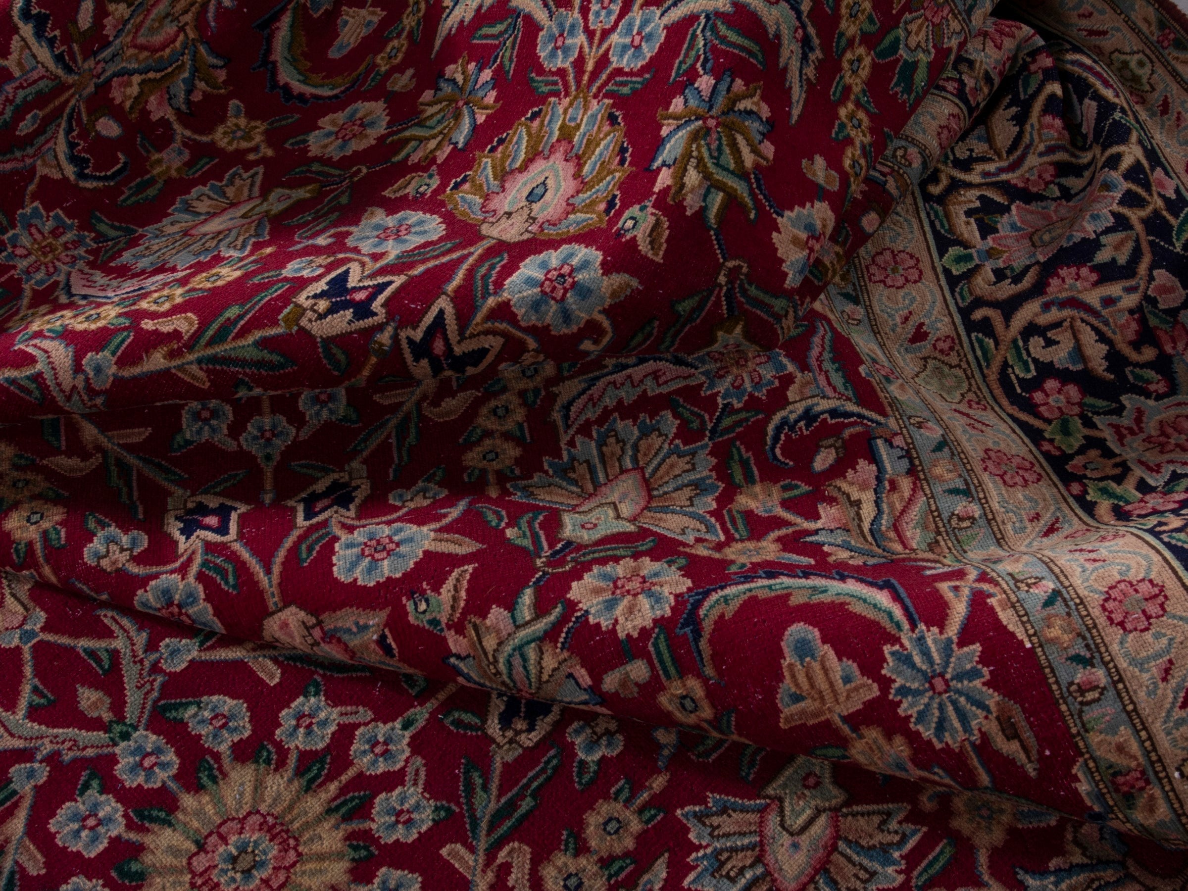 Persian Kerman oversized rug in deep red and navy, view 16 of 20