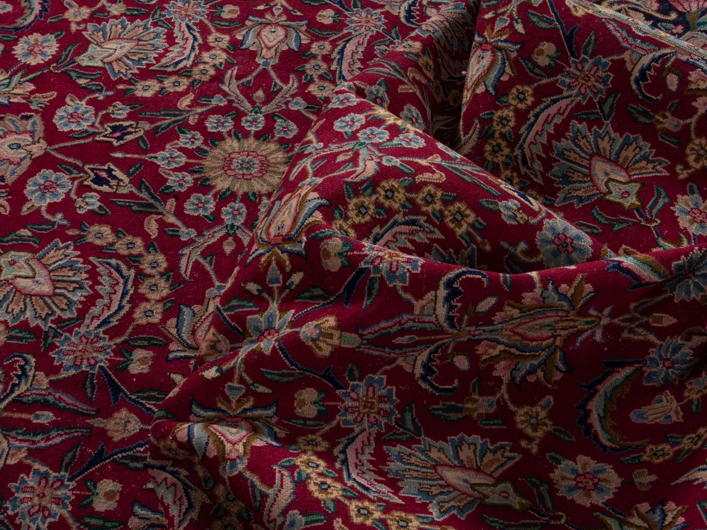 Persian Kerman oversized rug in deep red and navy, view 17 of 20