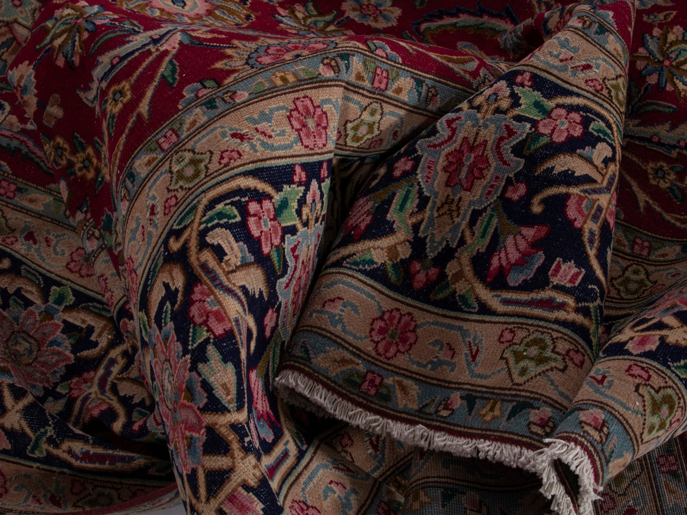 Persian Kerman oversized rug in deep red and navy, view 18 of 20
