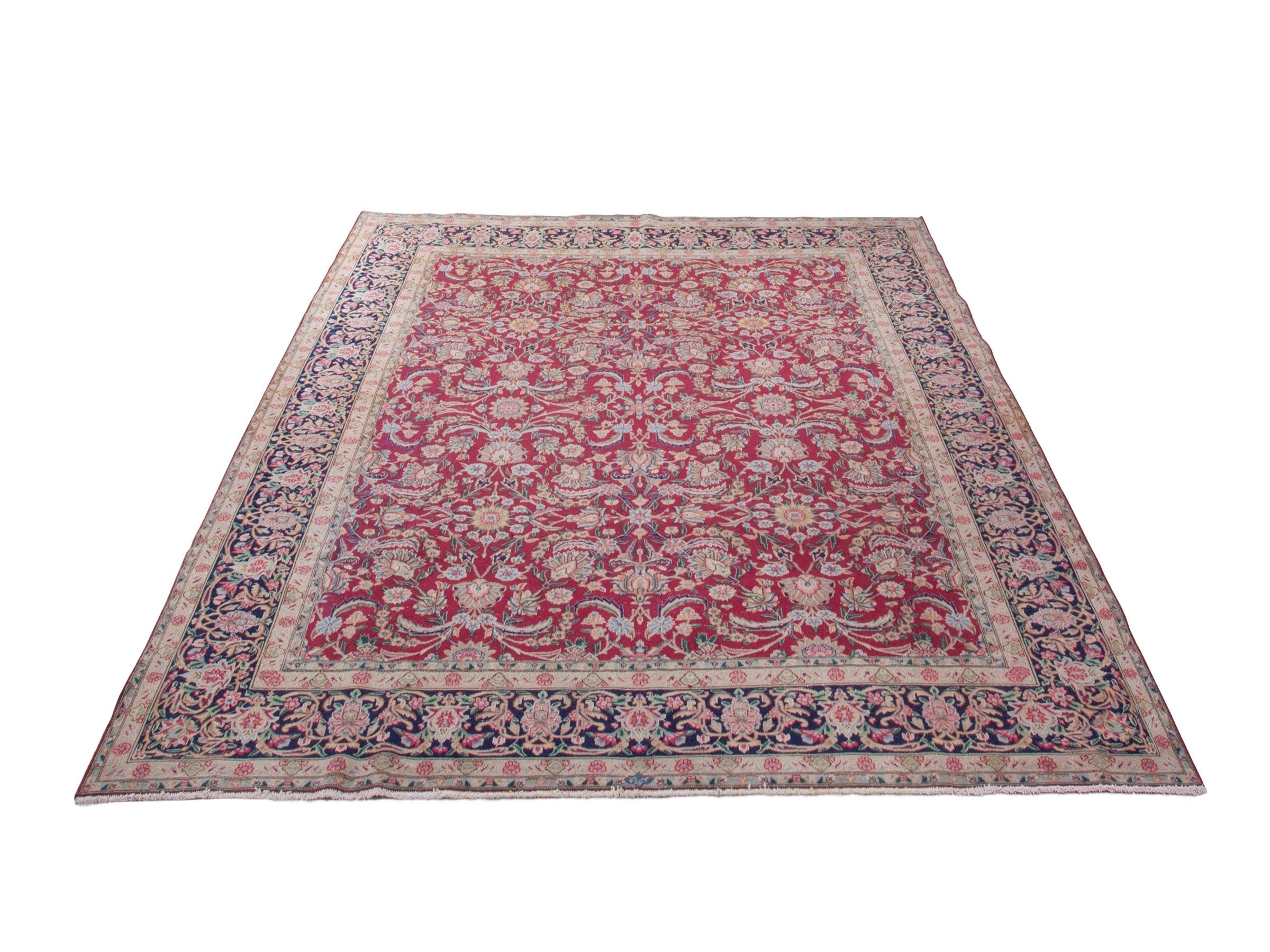 Persian Kerman oversized rug in deep red and navy, view 2 of 20