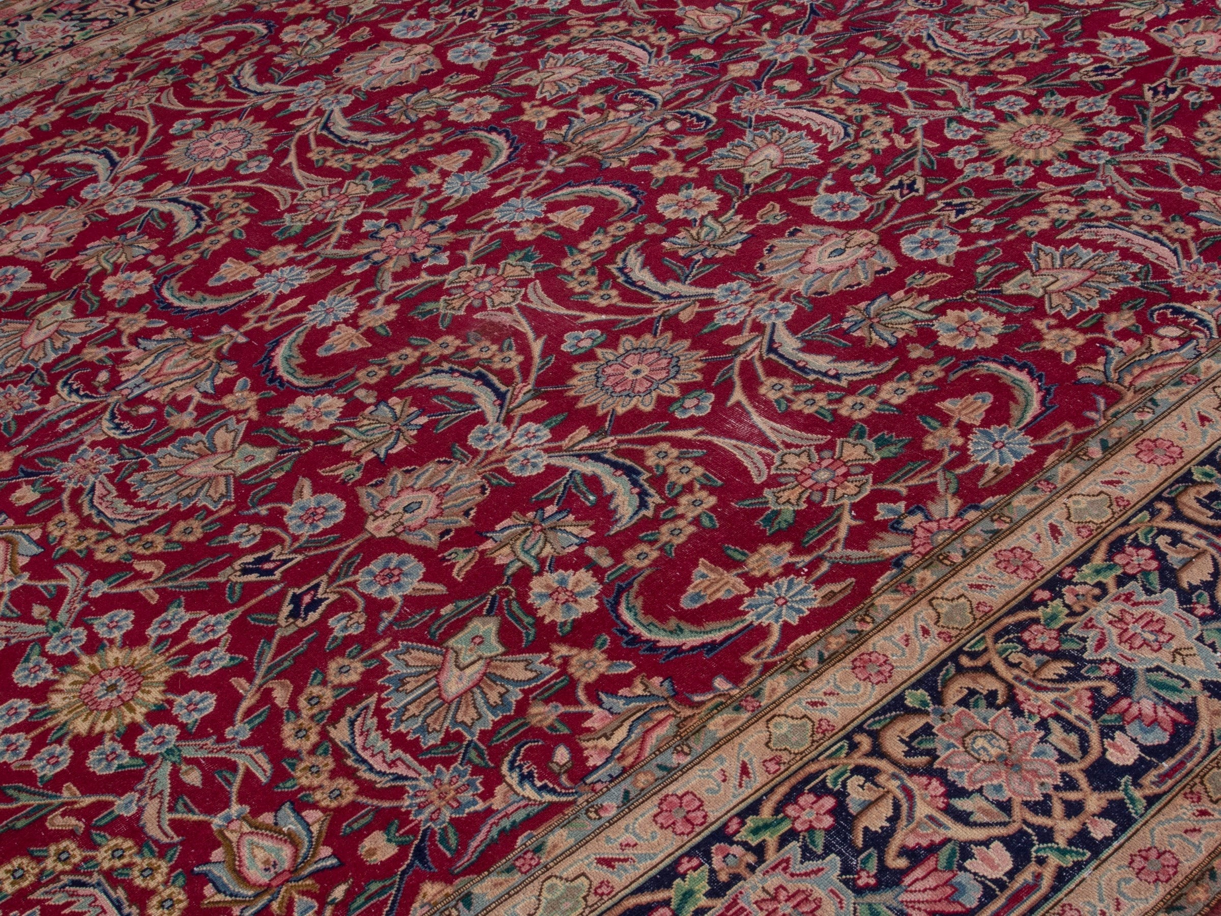 Persian Kerman oversized rug in deep red and navy, view 3 of 20