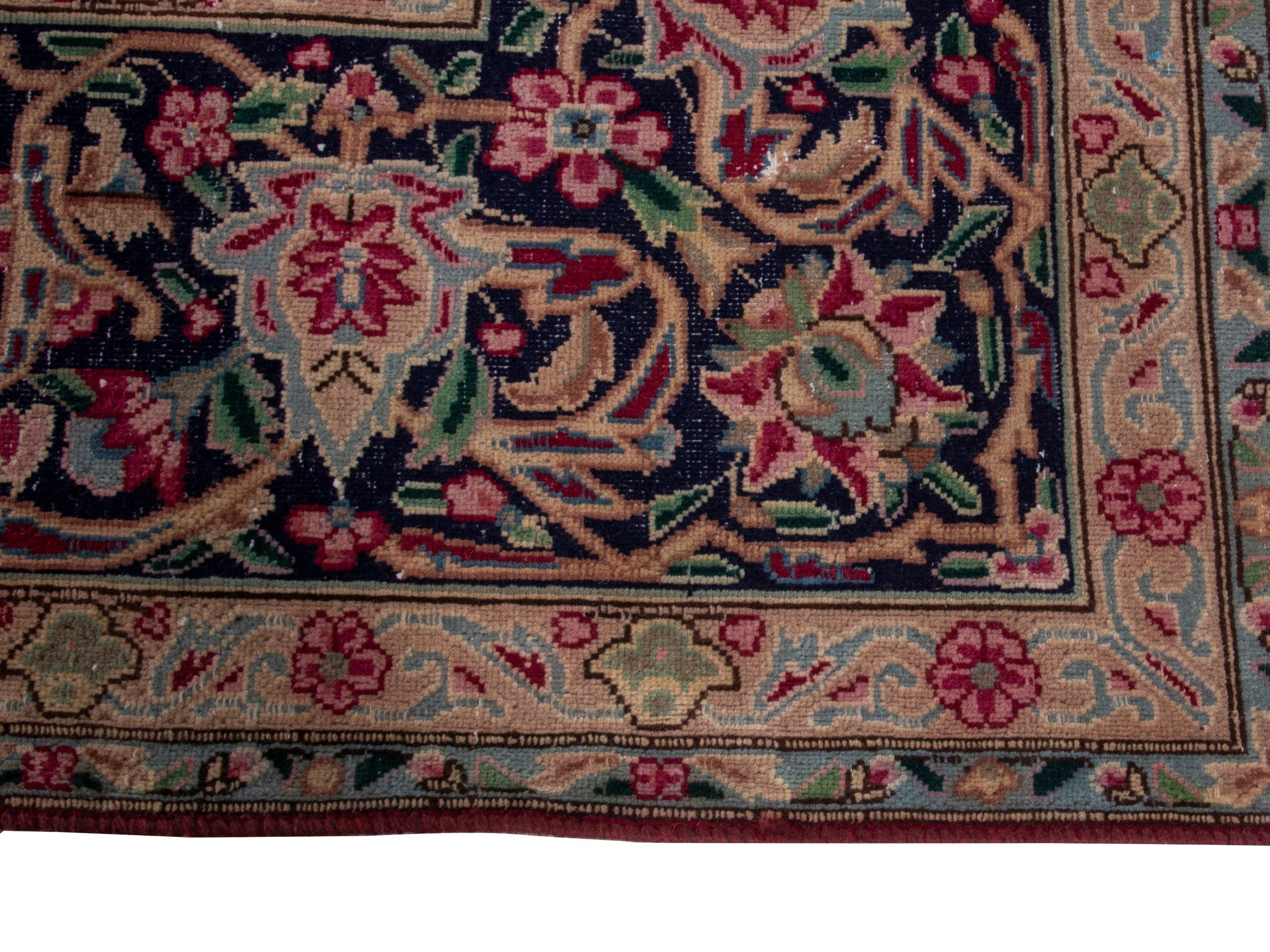 Persian Kerman oversized rug in deep red and navy, view 4 of 20