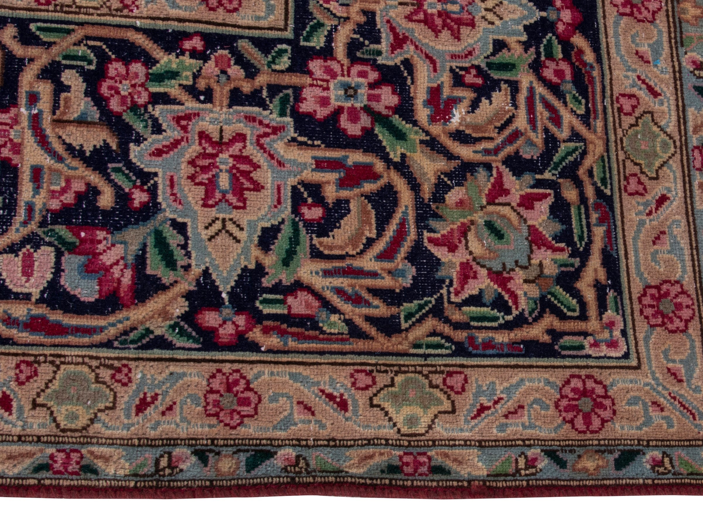 Persian Kerman oversized rug in deep red and navy, view 5 of 20