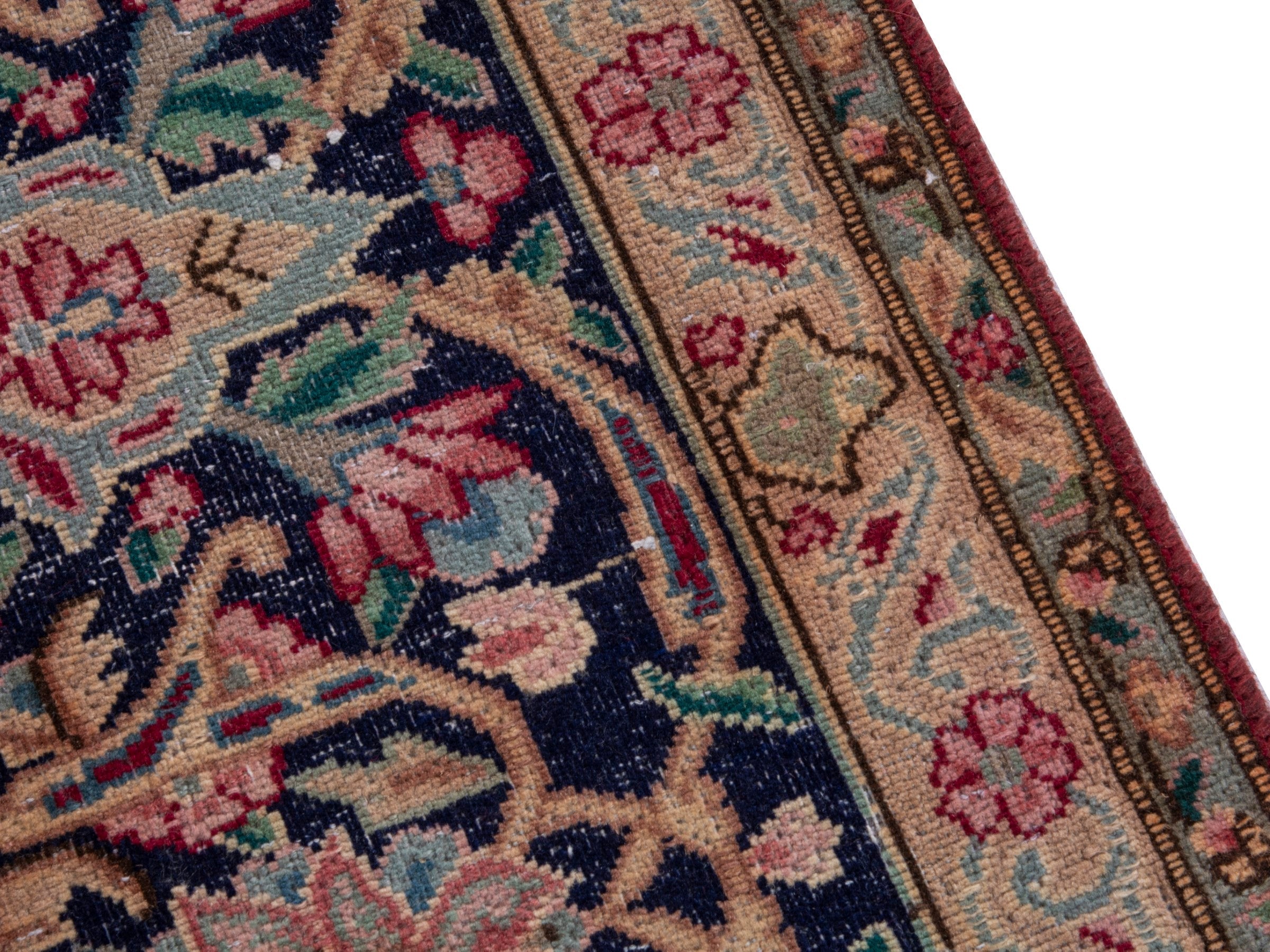 Persian Kerman oversized rug in deep red and navy, view 7 of 20