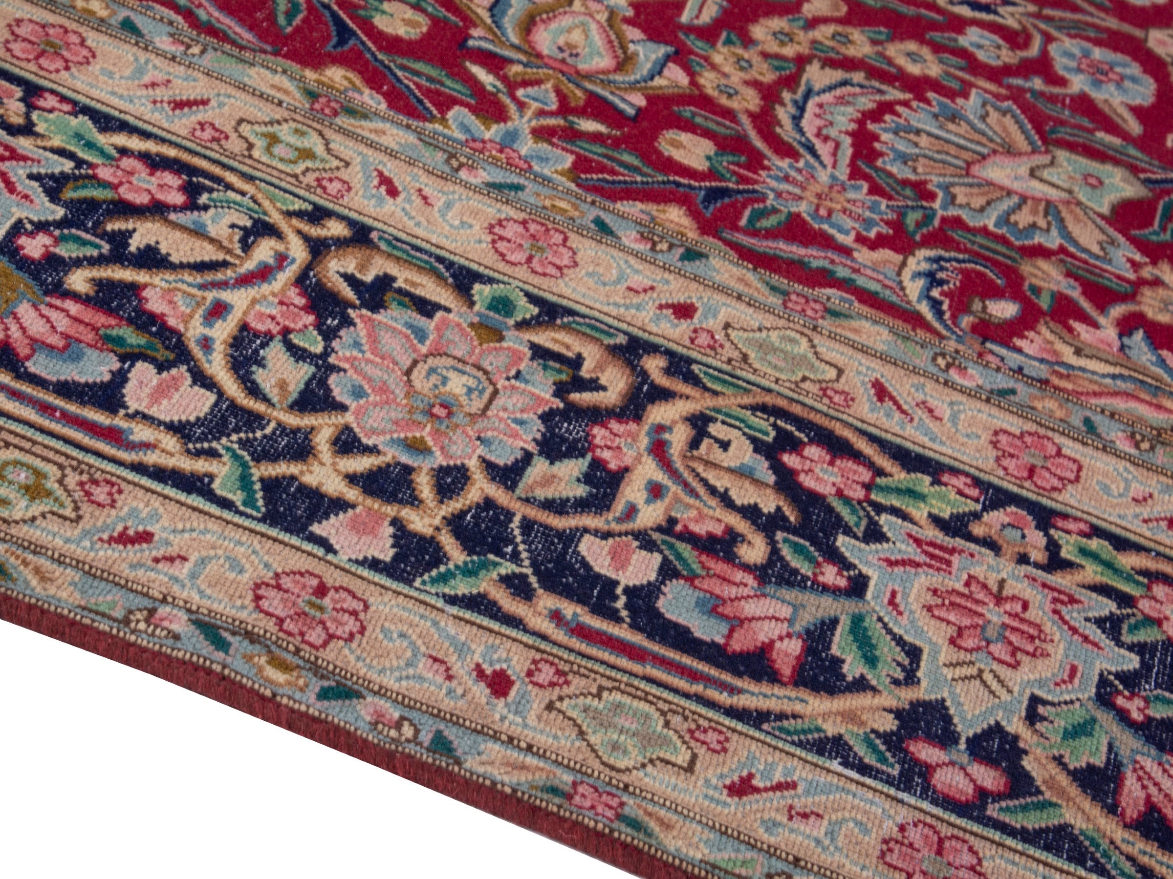Persian Kerman oversized rug in deep red and navy, view 8 of 20