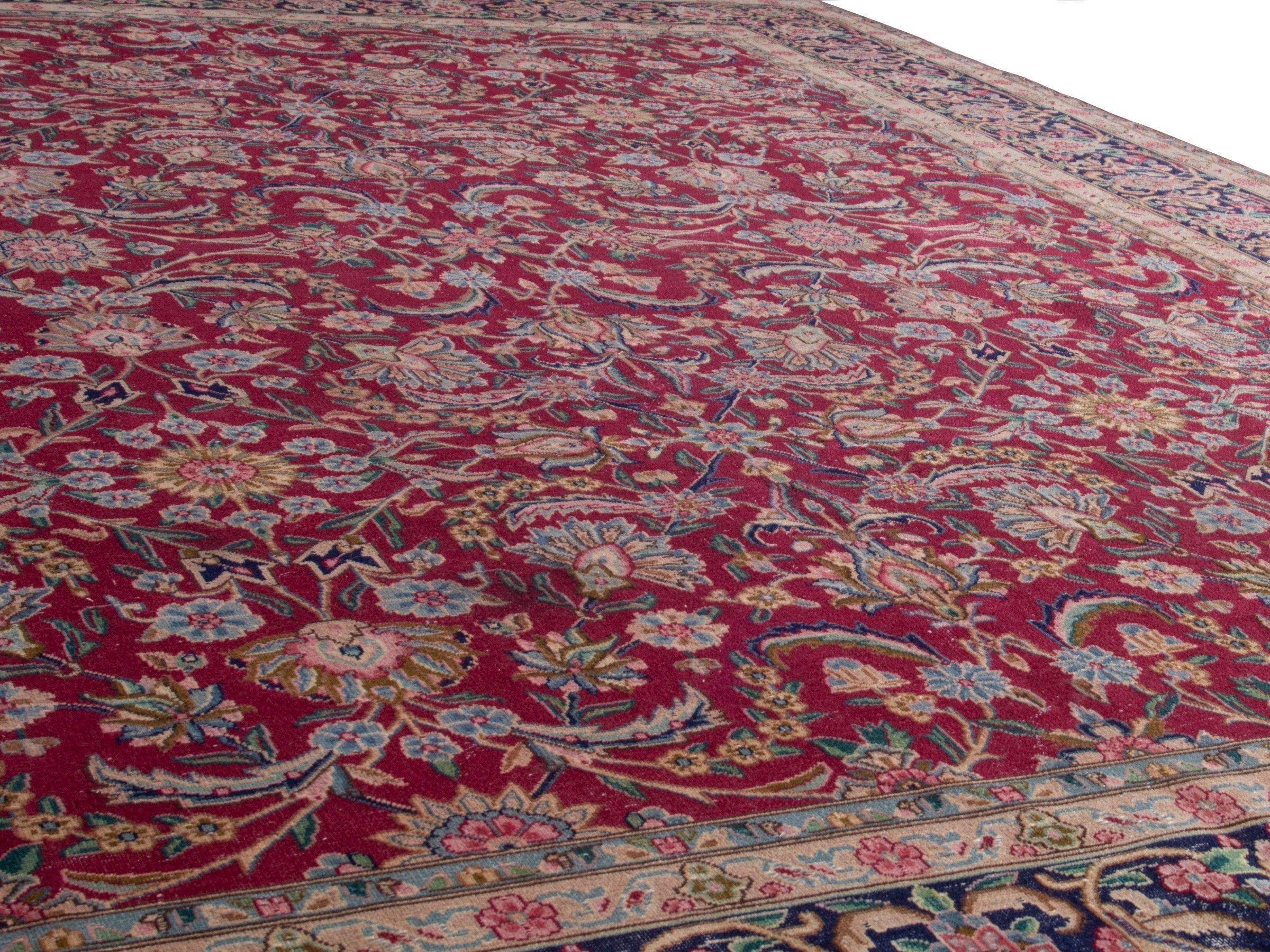 Persian Kerman oversized rug in deep red and navy, view 9 of 20