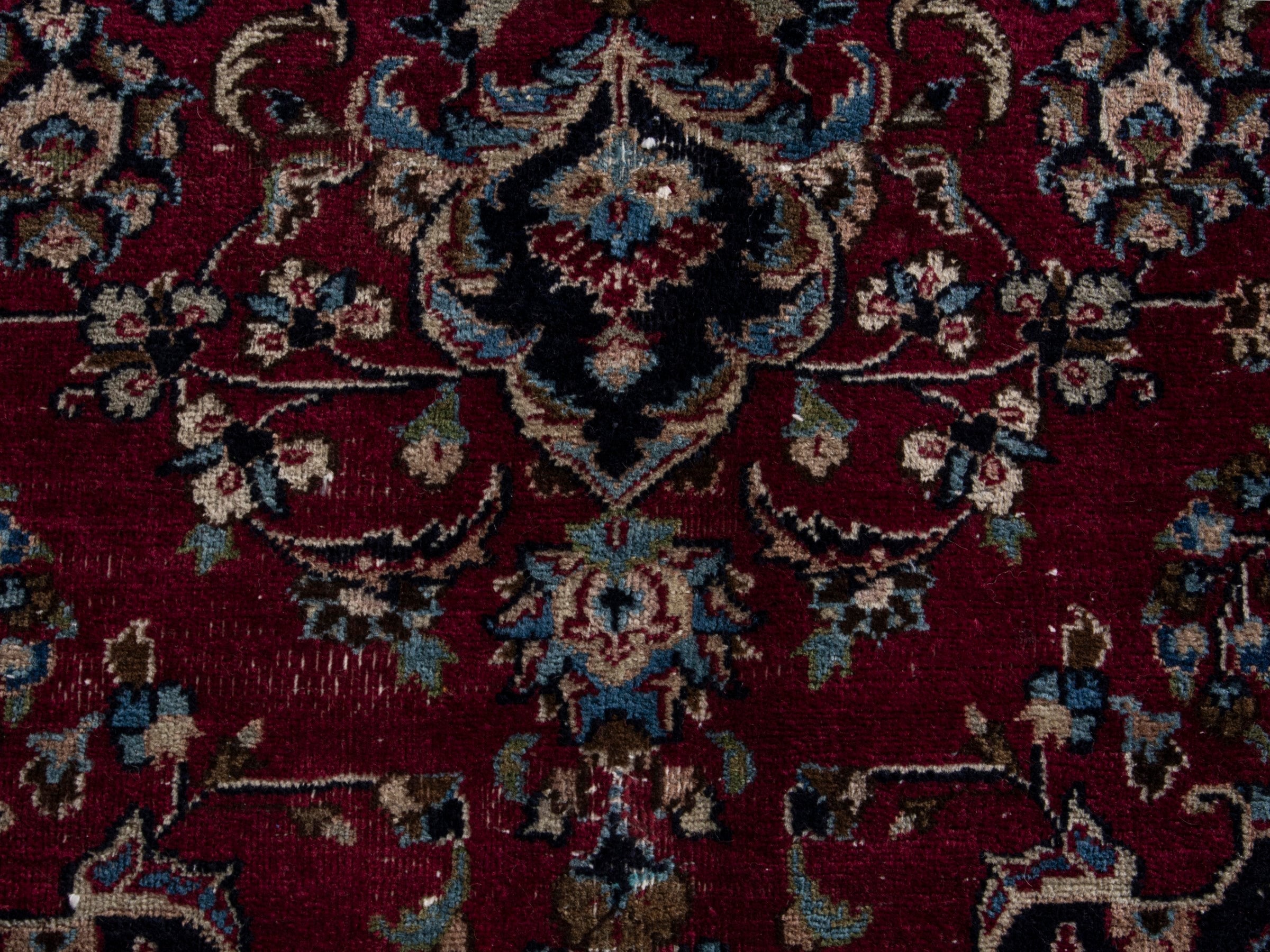 Persian Mashhad oversized rug in burgundy and navy, view 13 of 21