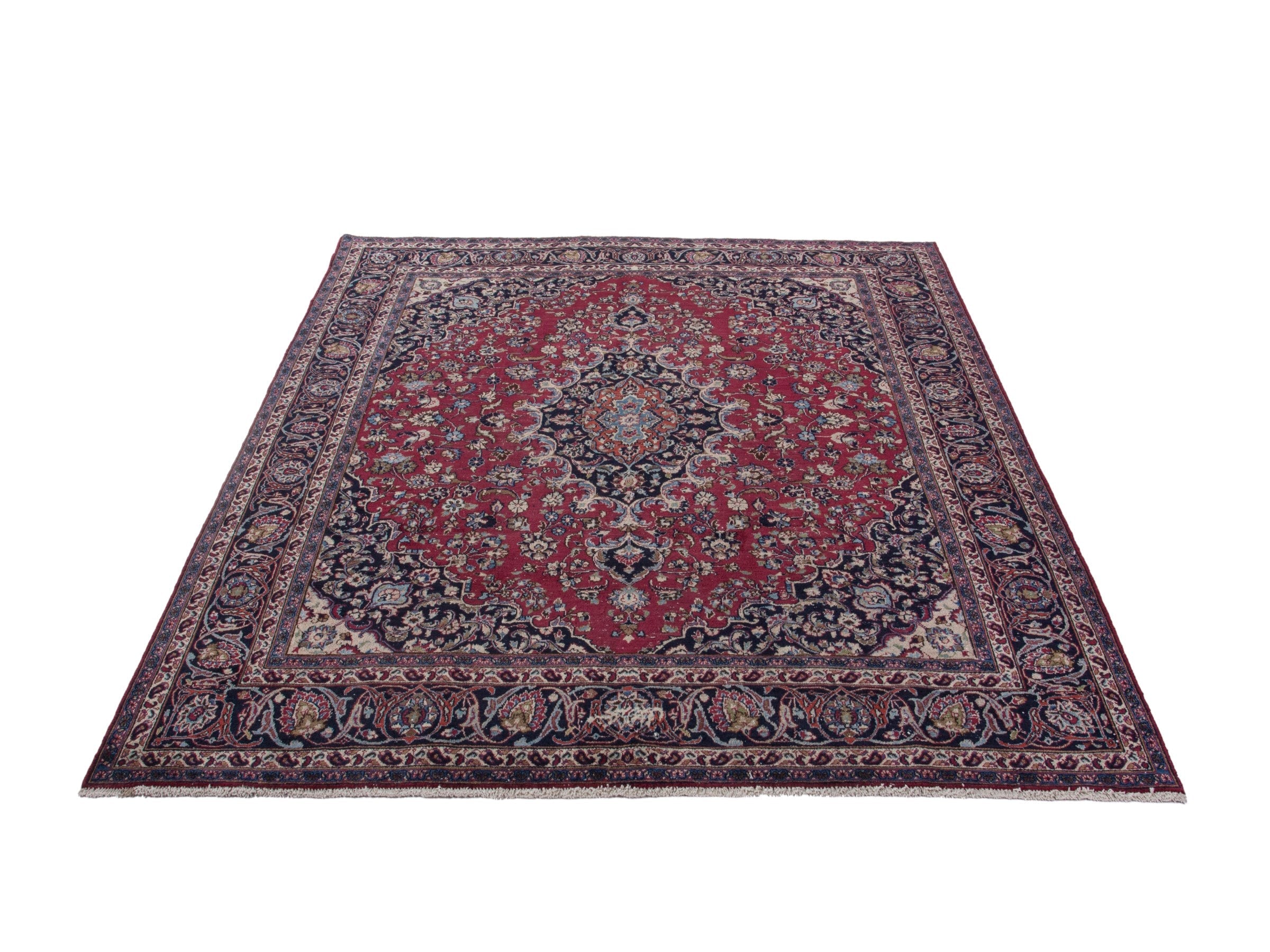 Persian Mashhad oversized rug in burgundy and navy, view 3 of 21