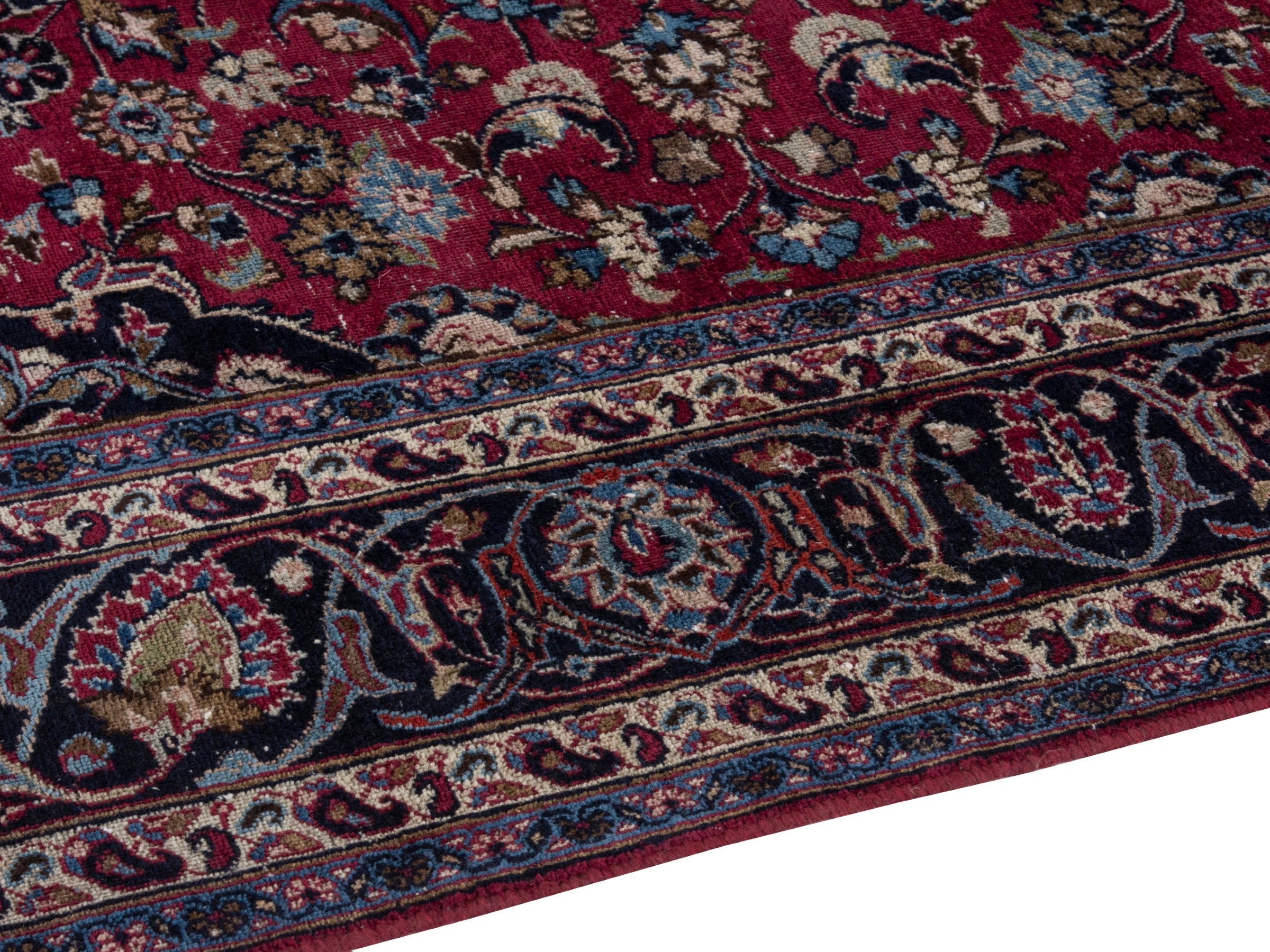 Persian Mashhad oversized rug in burgundy and navy, view 9 of 21