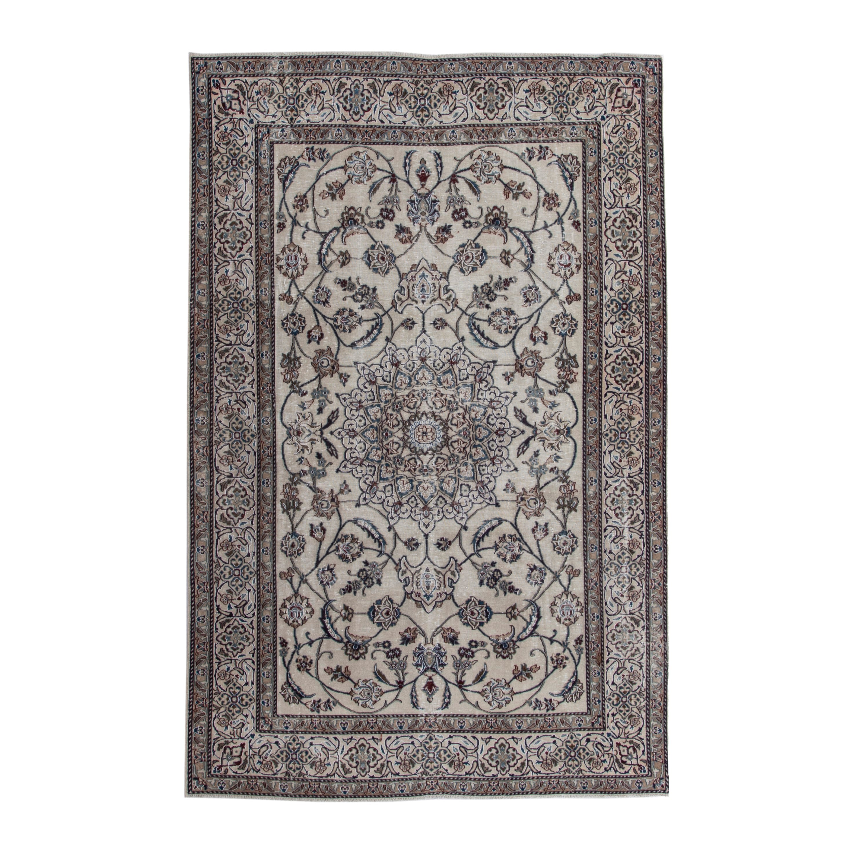 Persian Nain oversized rug in cream and greige, 7'10" x 11'