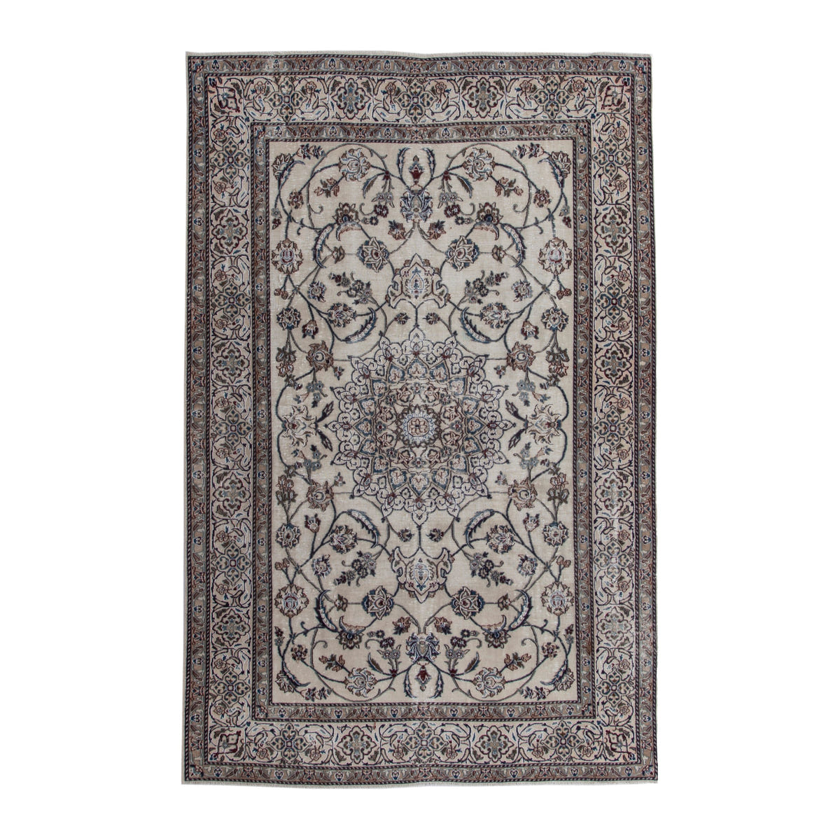 Persian Nain oversized rug in cream and greige, 7'10" x 11'