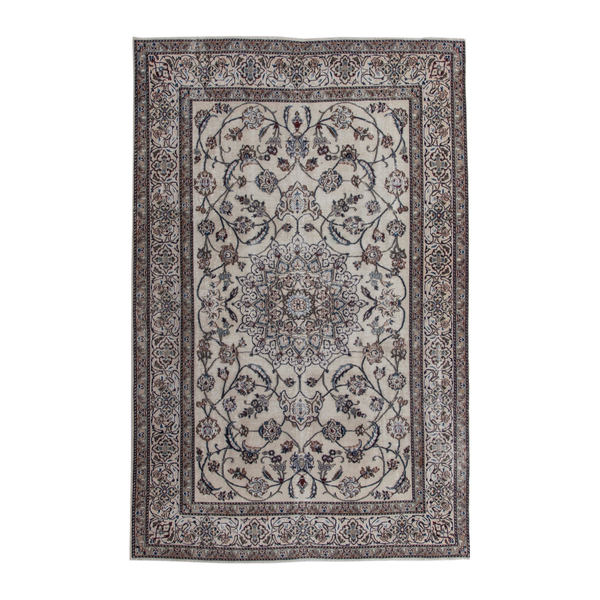 Persian Nain oversized rug in cream and greige, 7'10" x 11'