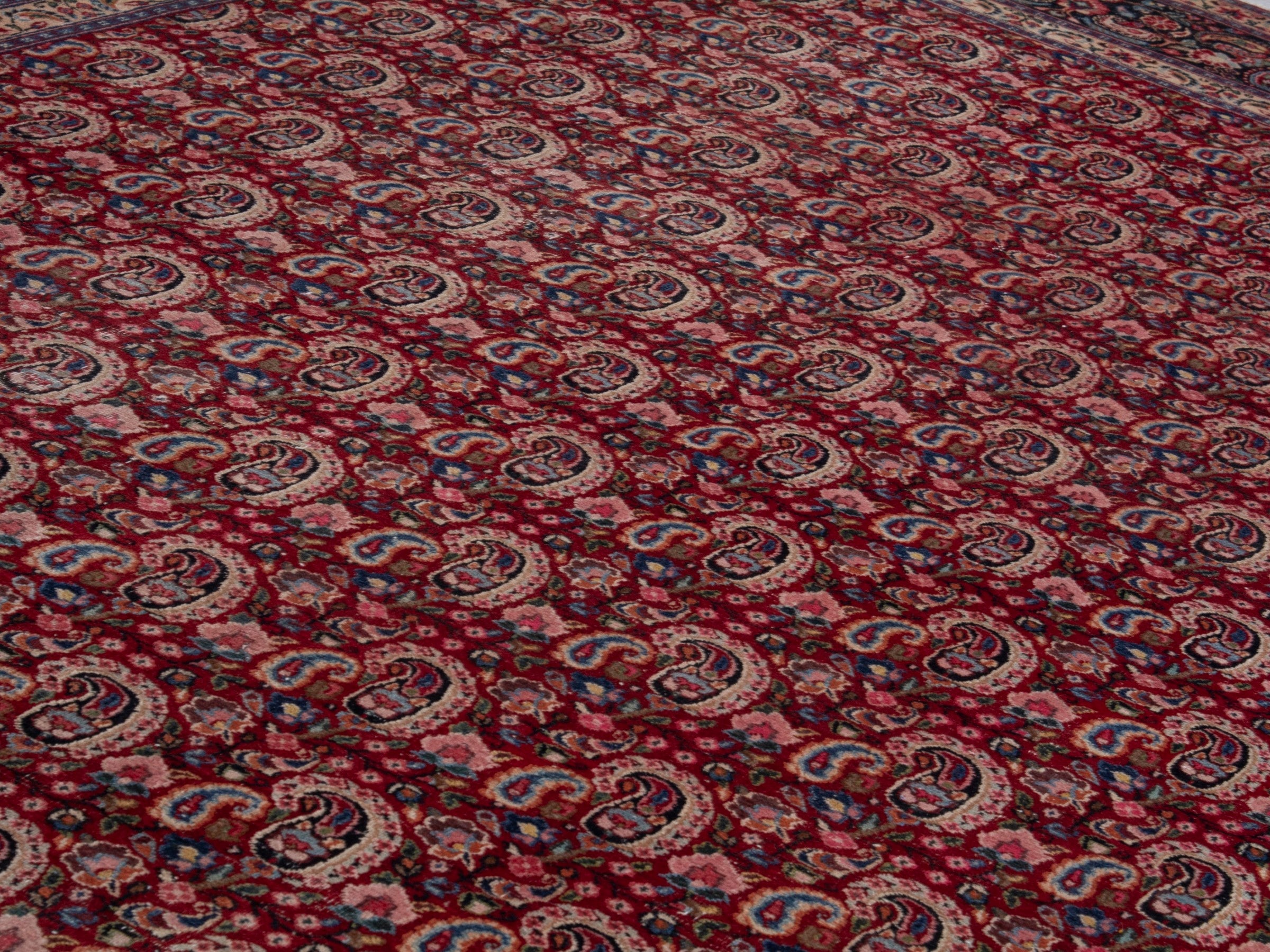 Persian Birjand oversized rug in burgundy and navy, view 10 of 21