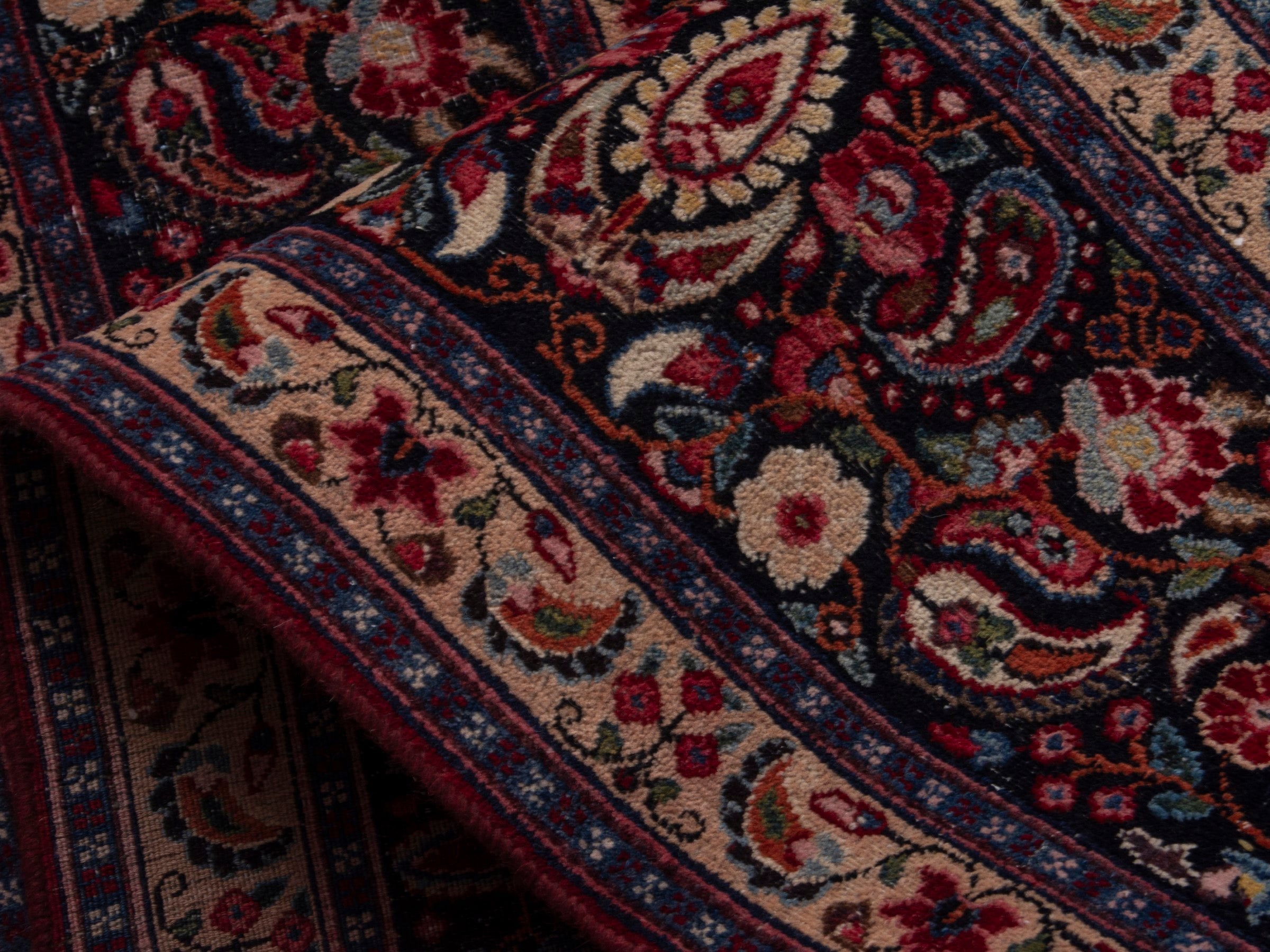 Persian Birjand oversized rug in burgundy and navy, view 17 of 21