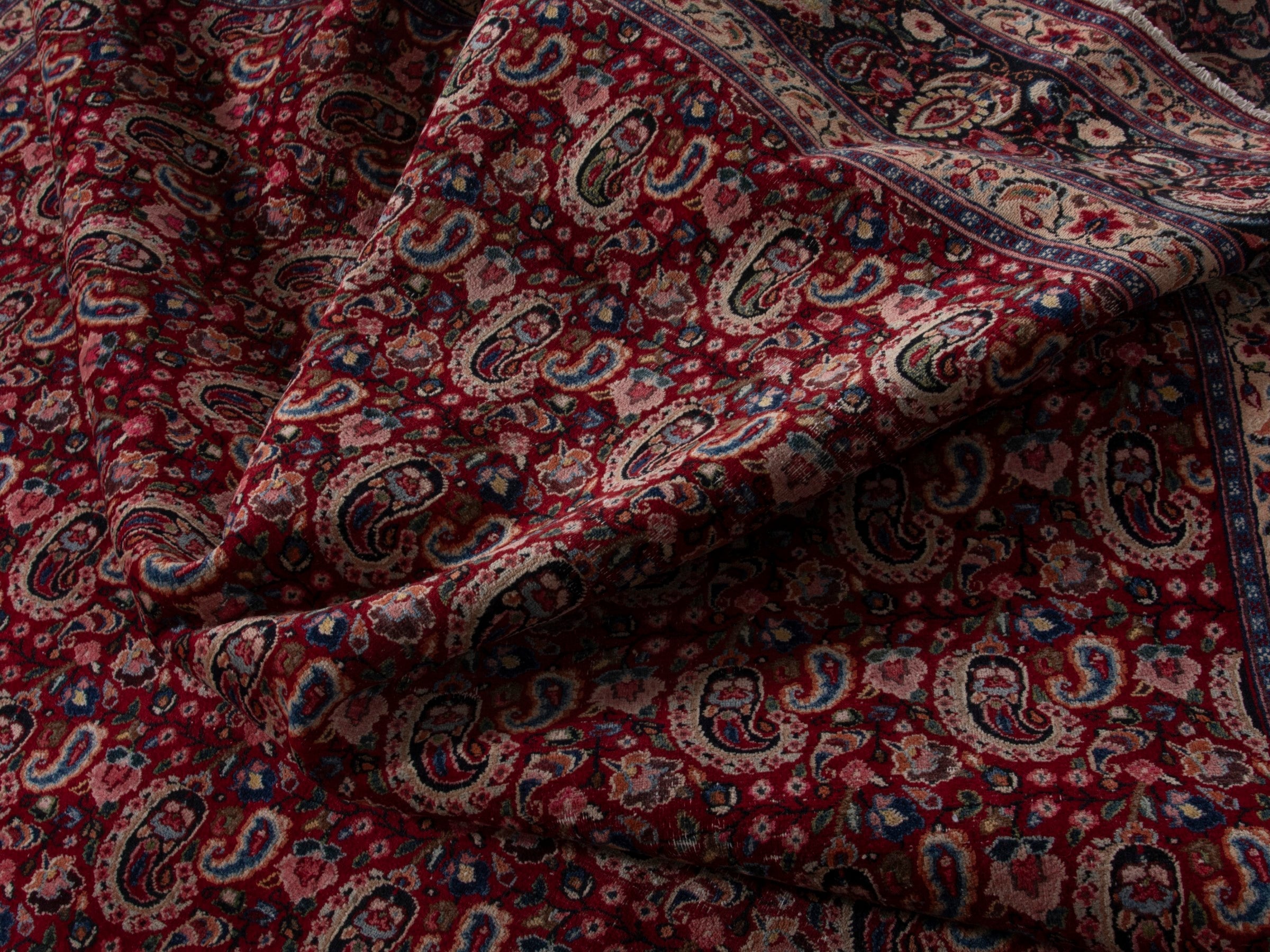 Persian Birjand oversized rug in burgundy and navy, view 19 of 21