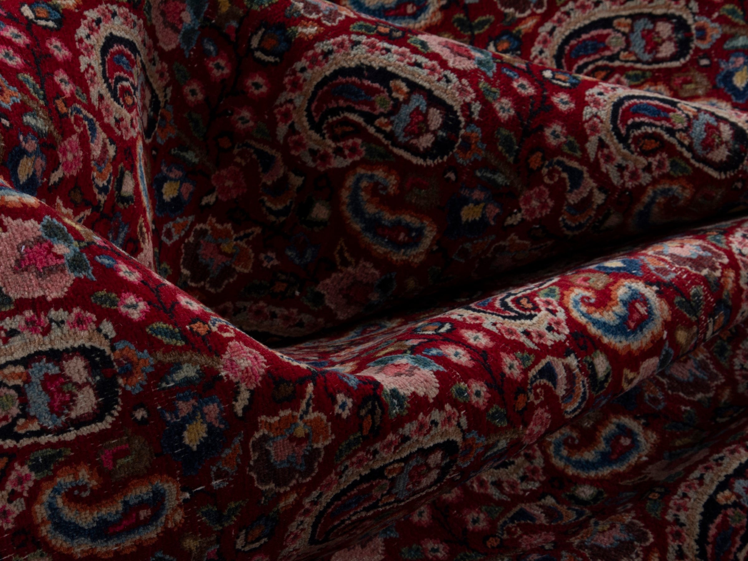 Persian Birjand oversized rug in burgundy and navy, view 20 of 21