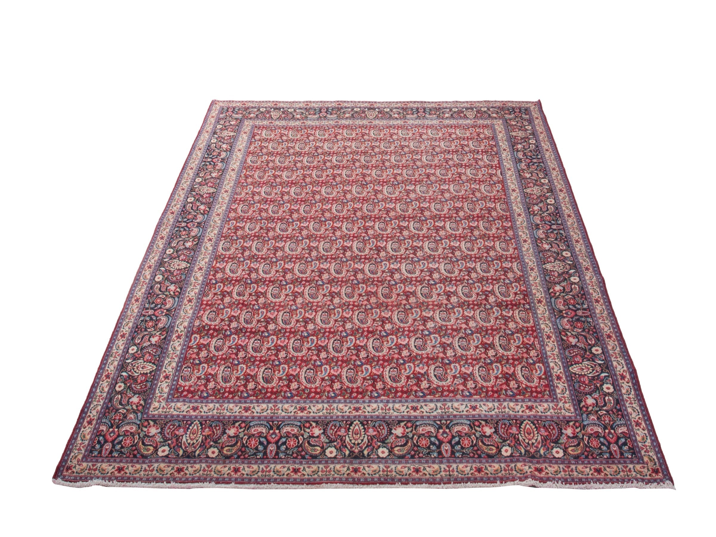 Persian Birjand oversized rug in burgundy and navy, view 3 of 21