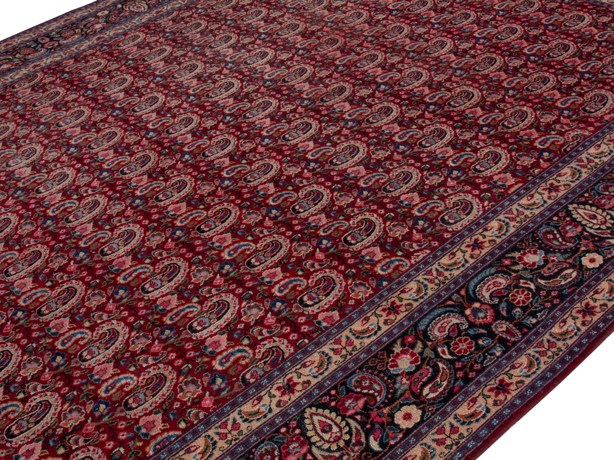Persian Birjand oversized rug in burgundy and navy, view 4 of 21