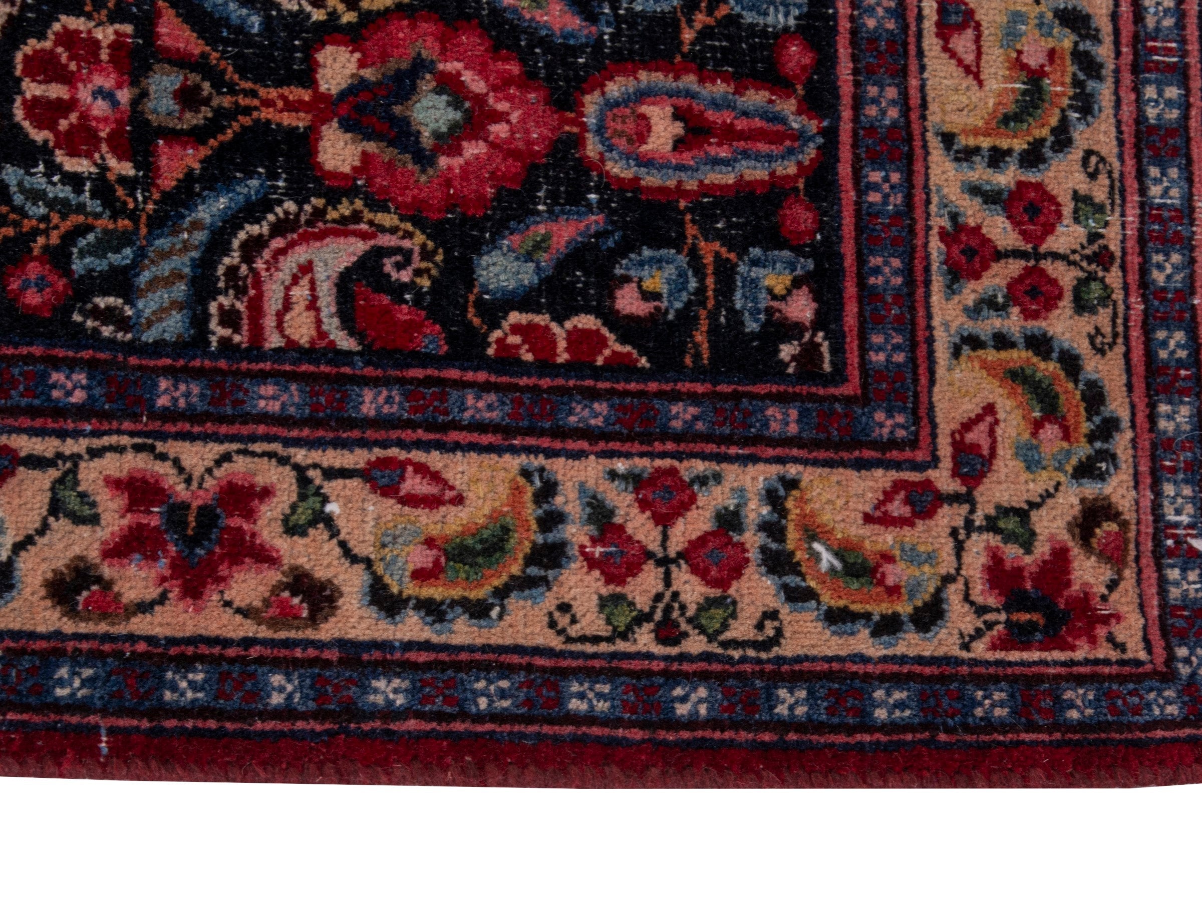 Persian Birjand oversized rug in burgundy and navy, view 6 of 21