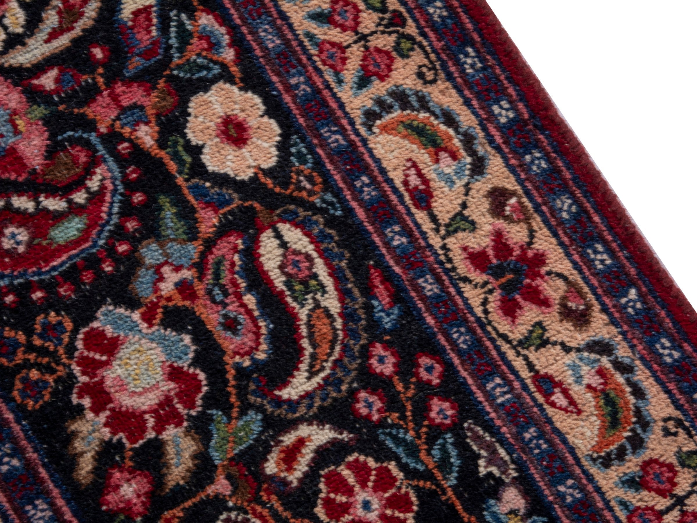 Persian Birjand oversized rug in burgundy and navy, view 8 of 21
