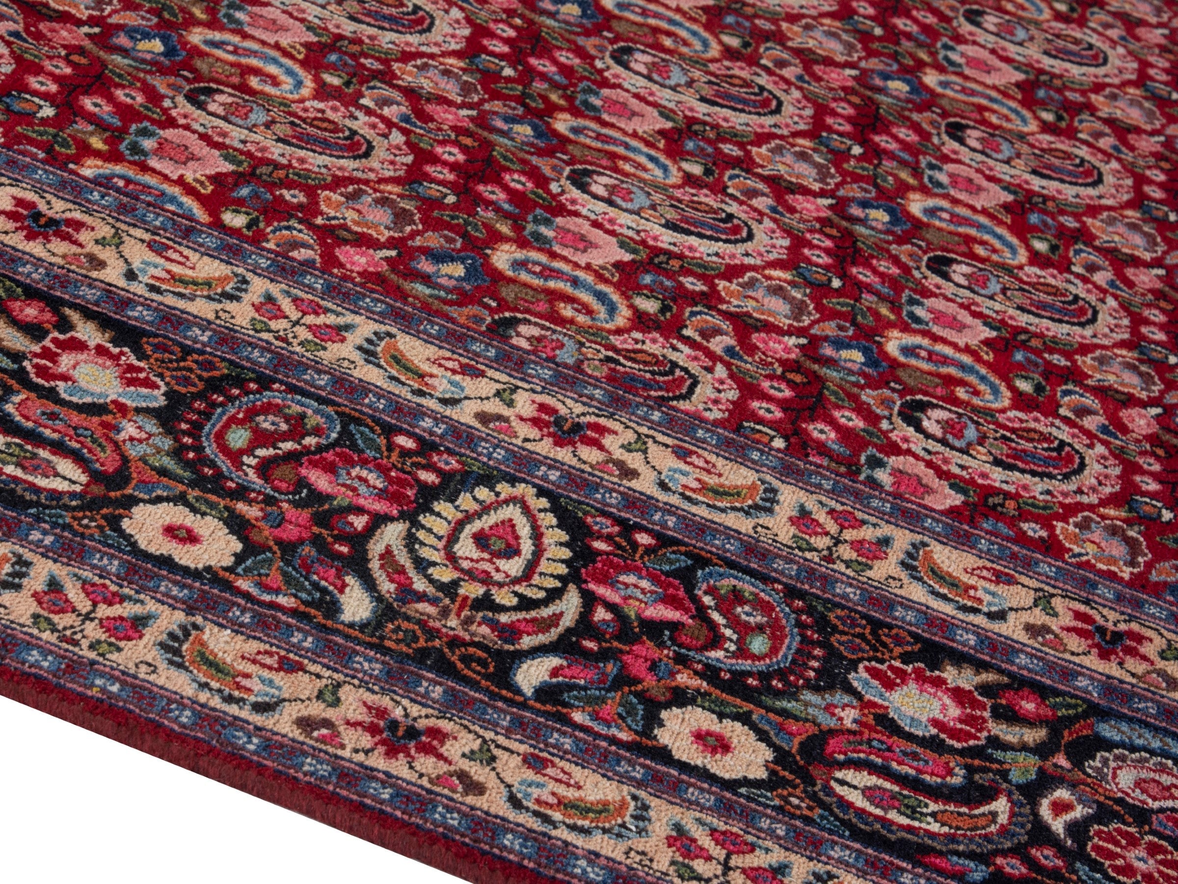 Persian Birjand oversized rug in burgundy and navy, view 9 of 21