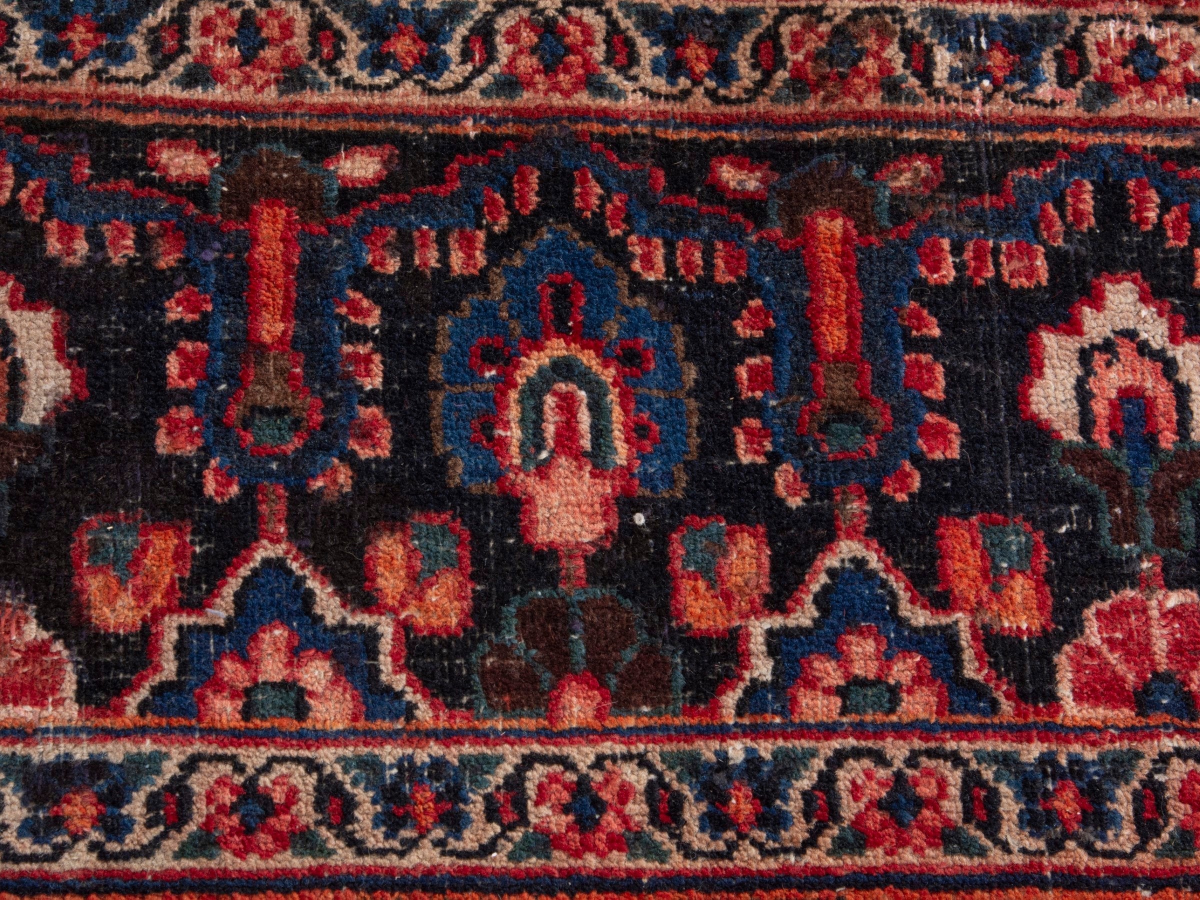 Persian Mashhad oversized rug in deep red and navy, view 11 of 20