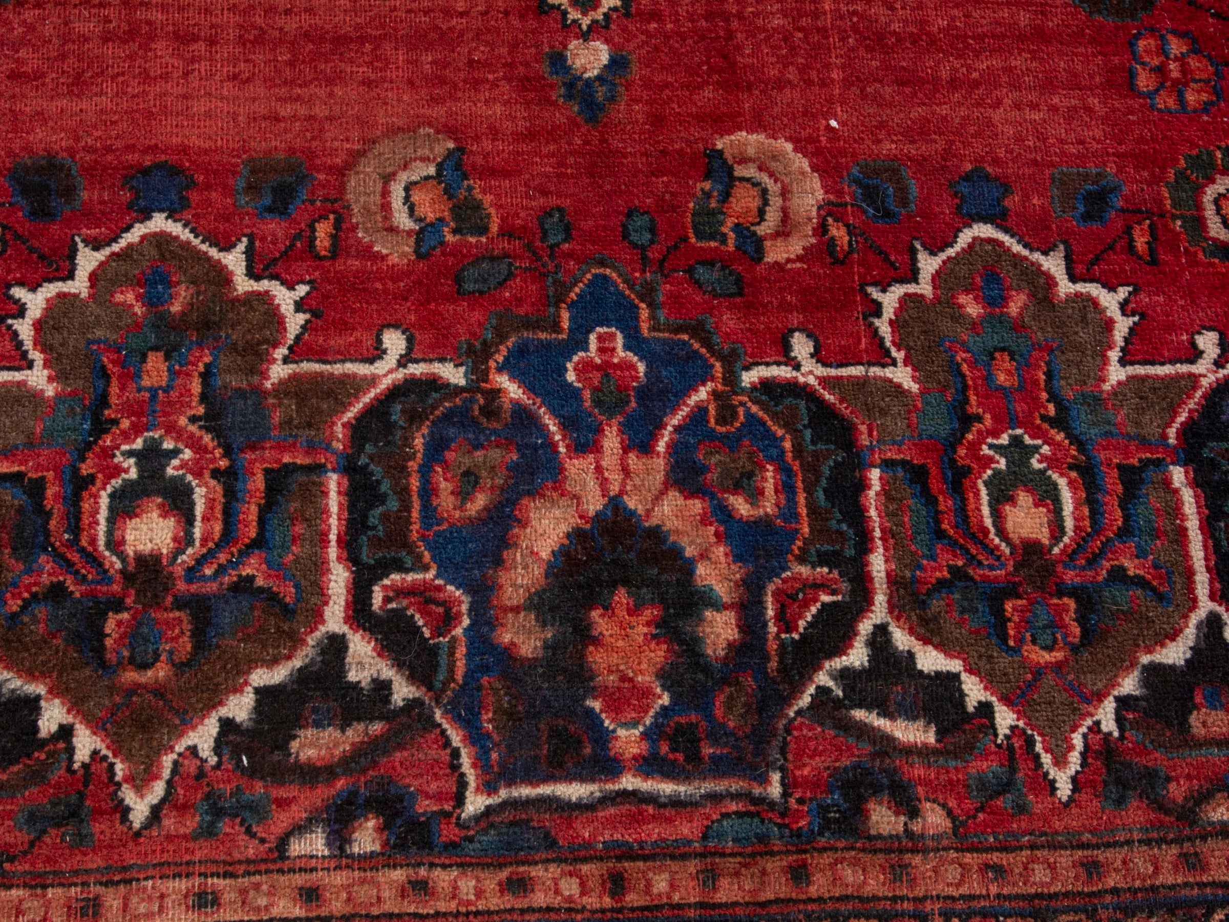 Persian Mashhad oversized rug in deep red and navy, view 12 of 20