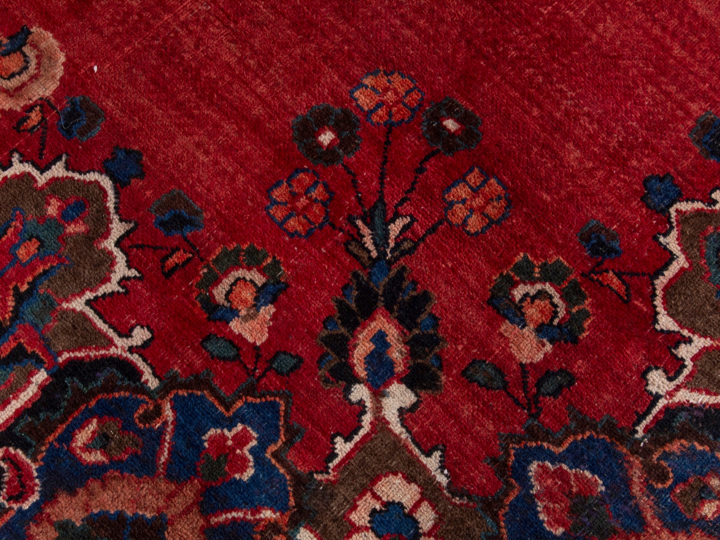 Persian Mashhad oversized rug in deep red and navy, view 13 of 20