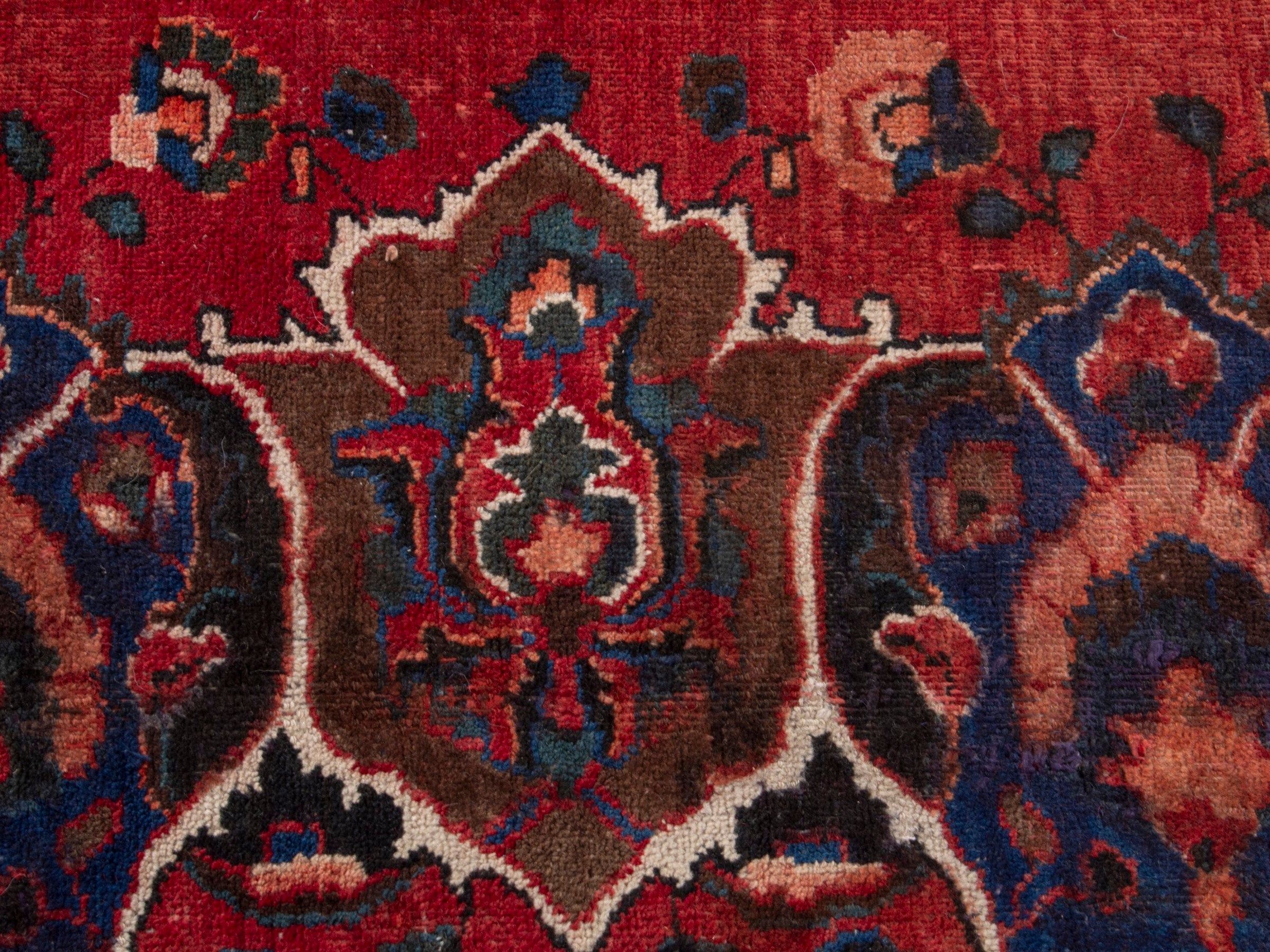 Persian Mashhad oversized rug in deep red and navy, view 15 of 20