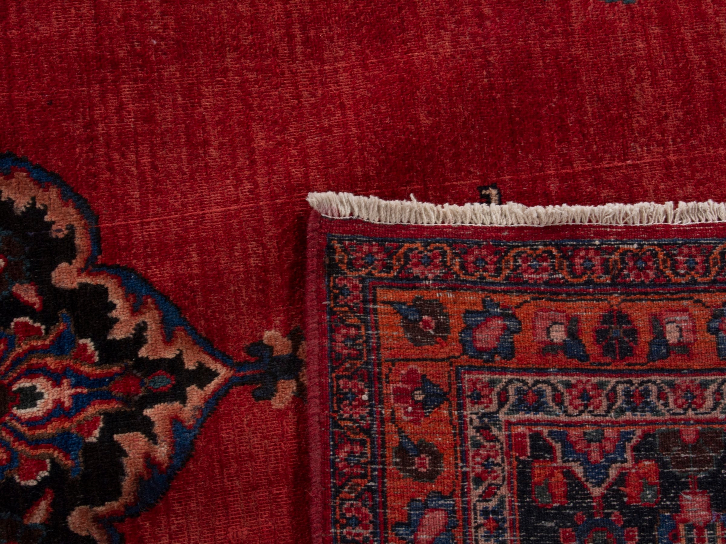 Persian Mashhad oversized rug in deep red and navy, view 20 of 20