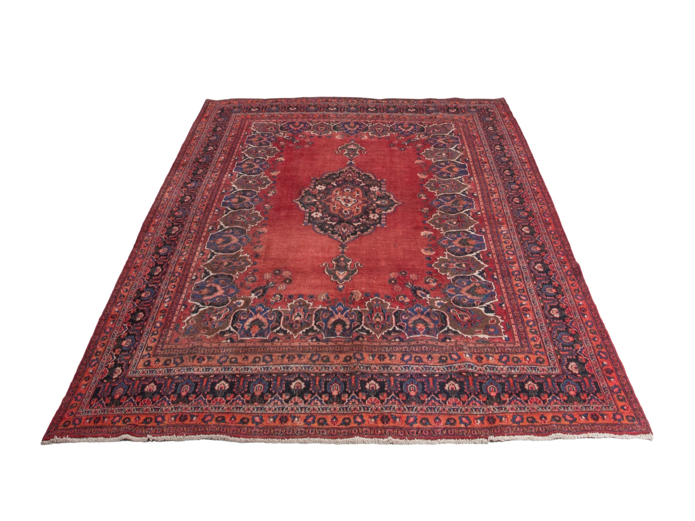Persian Mashhad oversized rug in deep red and navy, view 2 of 20