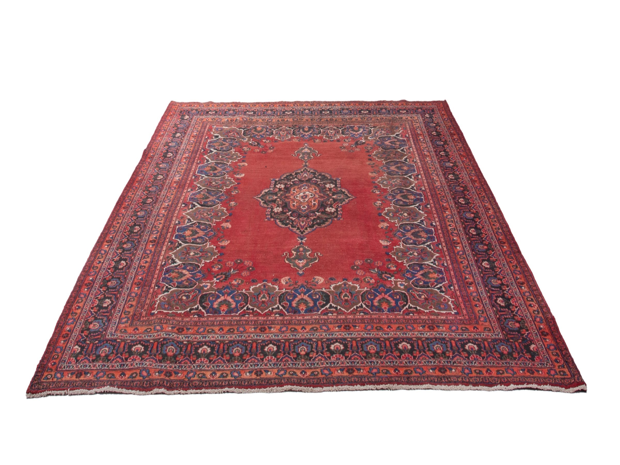 Persian Mashhad oversized rug in deep red and navy, view 3 of 20