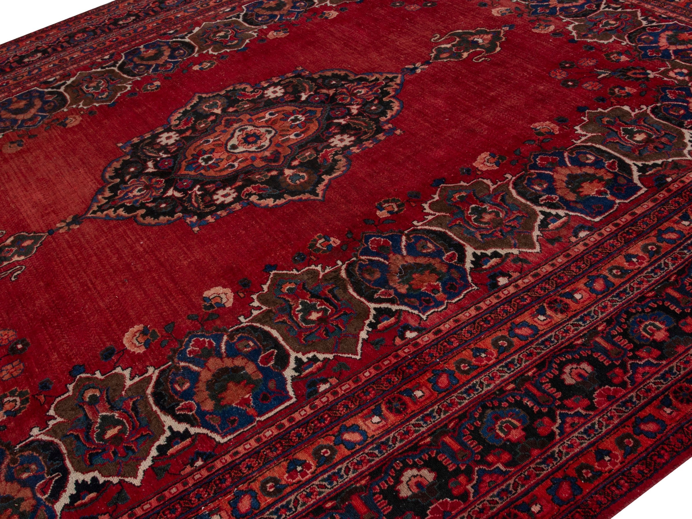 Persian Mashhad oversized rug in deep red and navy, view 4 of 20