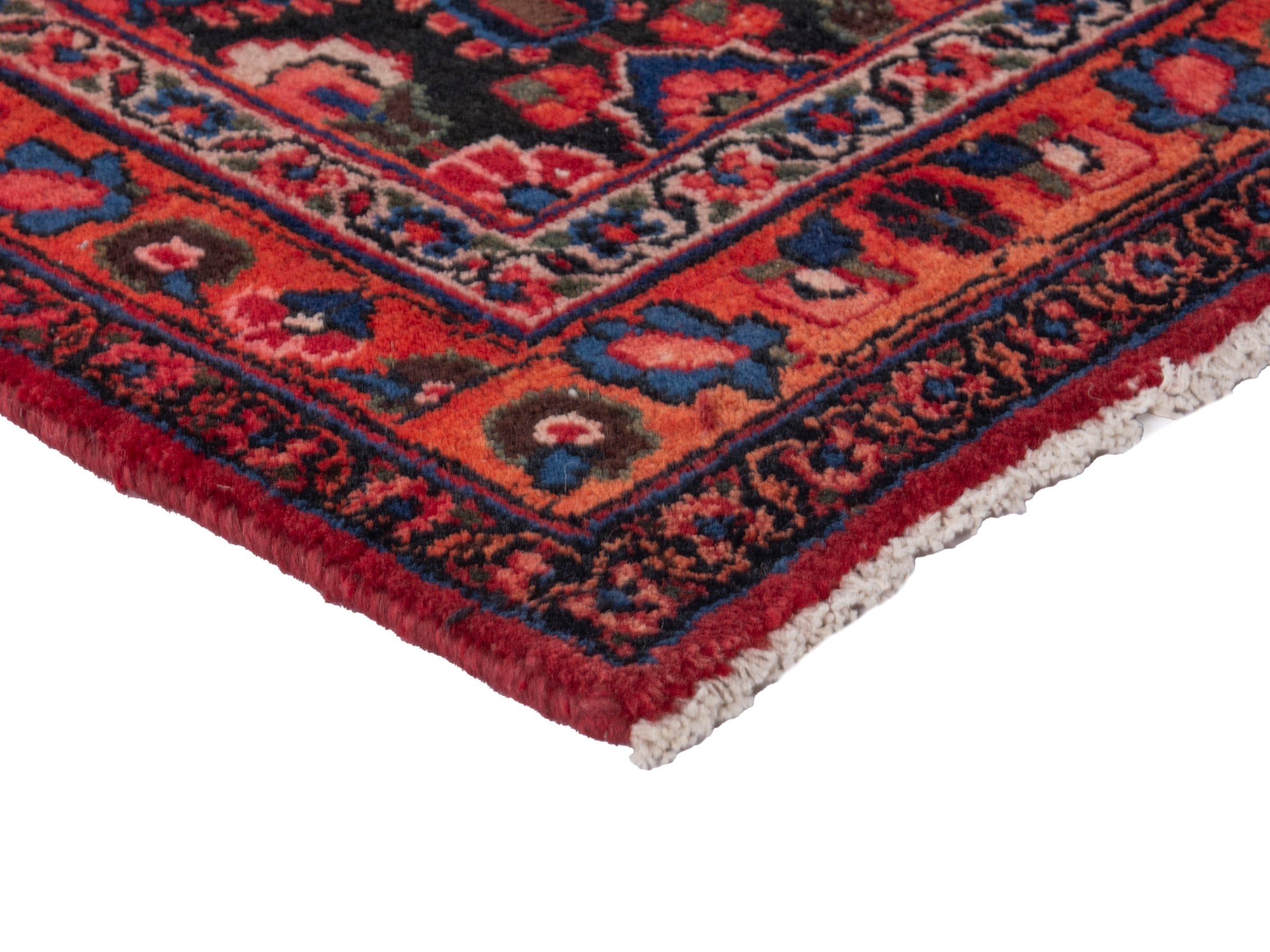 Persian Mashhad oversized rug in deep red and navy, view 6 of 20