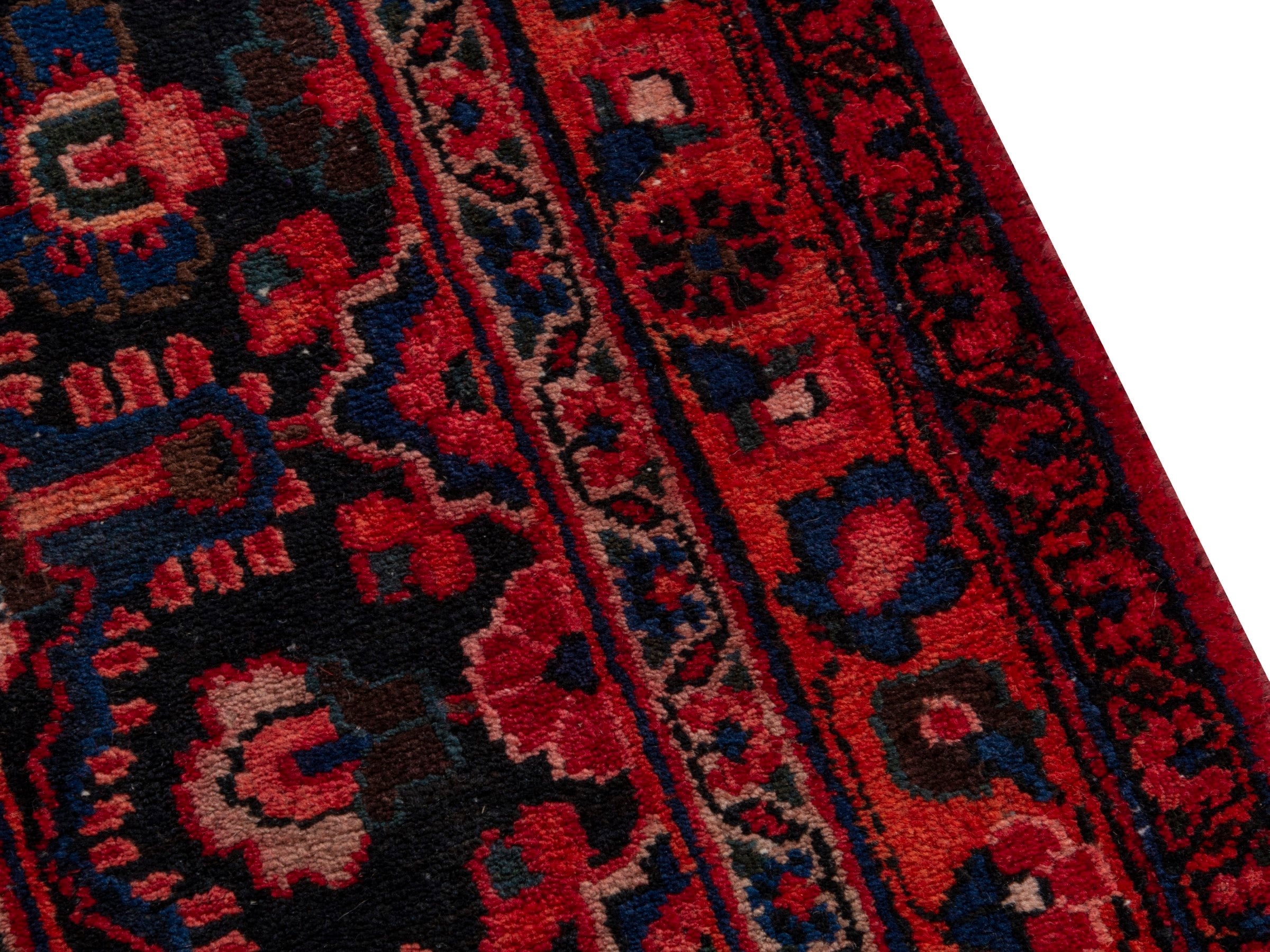 Persian Mashhad oversized rug in deep red and navy, view 7 of 20
