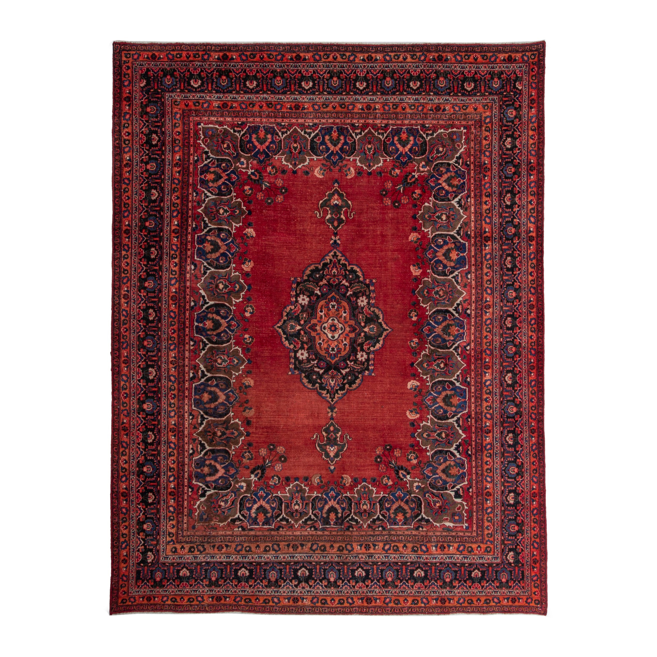 Persian Mashhad oversized rug in deep red and navy, 10'2" x 13'5"