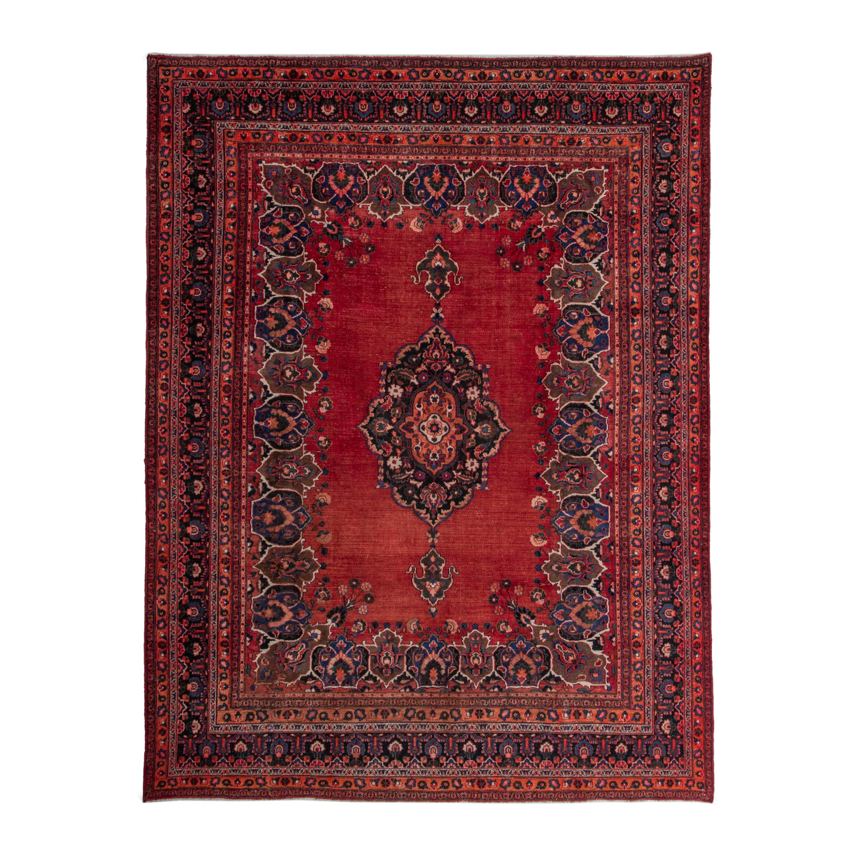 Persian Mashhad oversized rug in deep red and navy, 10'2" x 13'5"