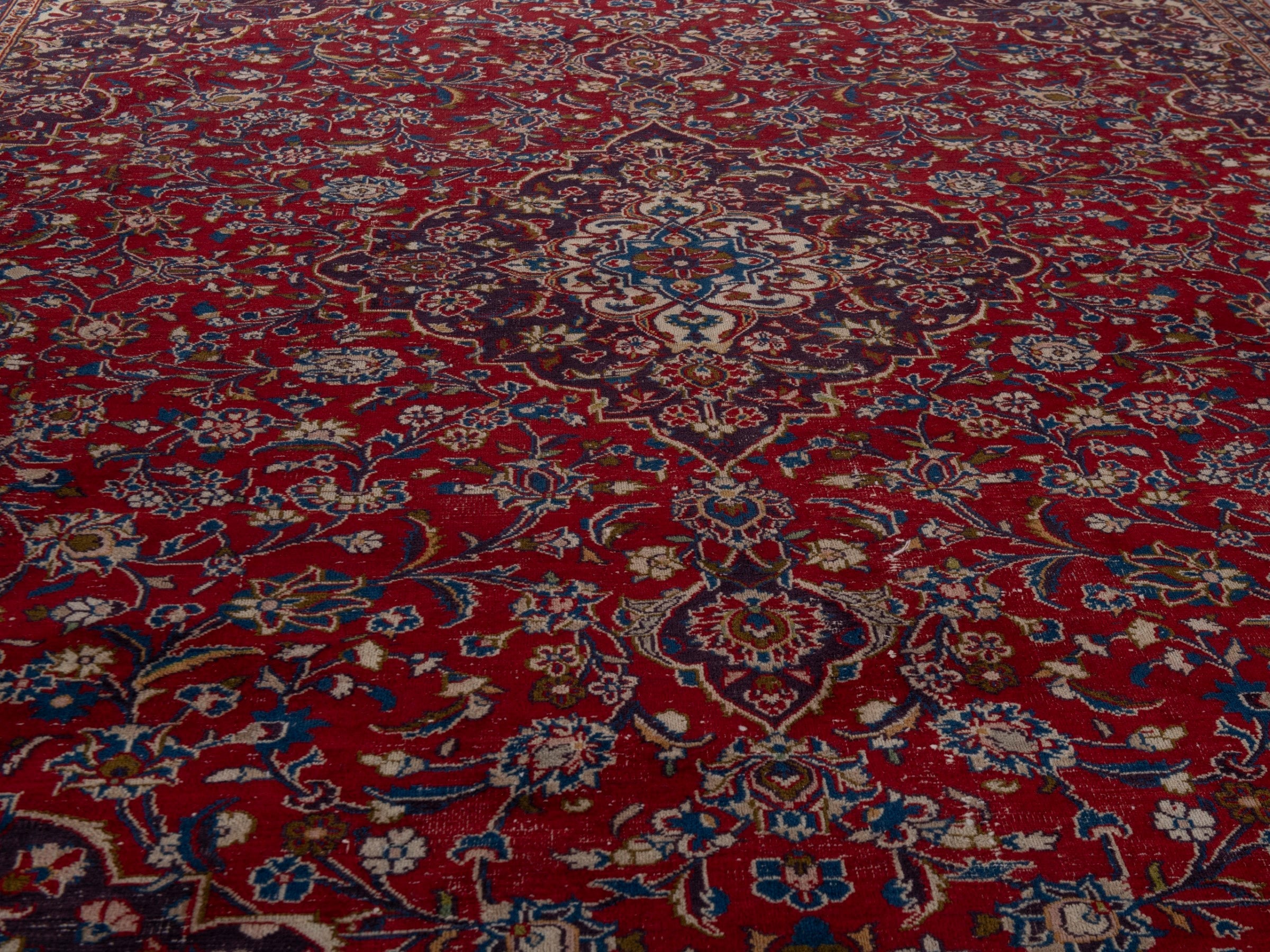 Persian Mashhad oversized rug in deep red and black cherry, view 10 of 20