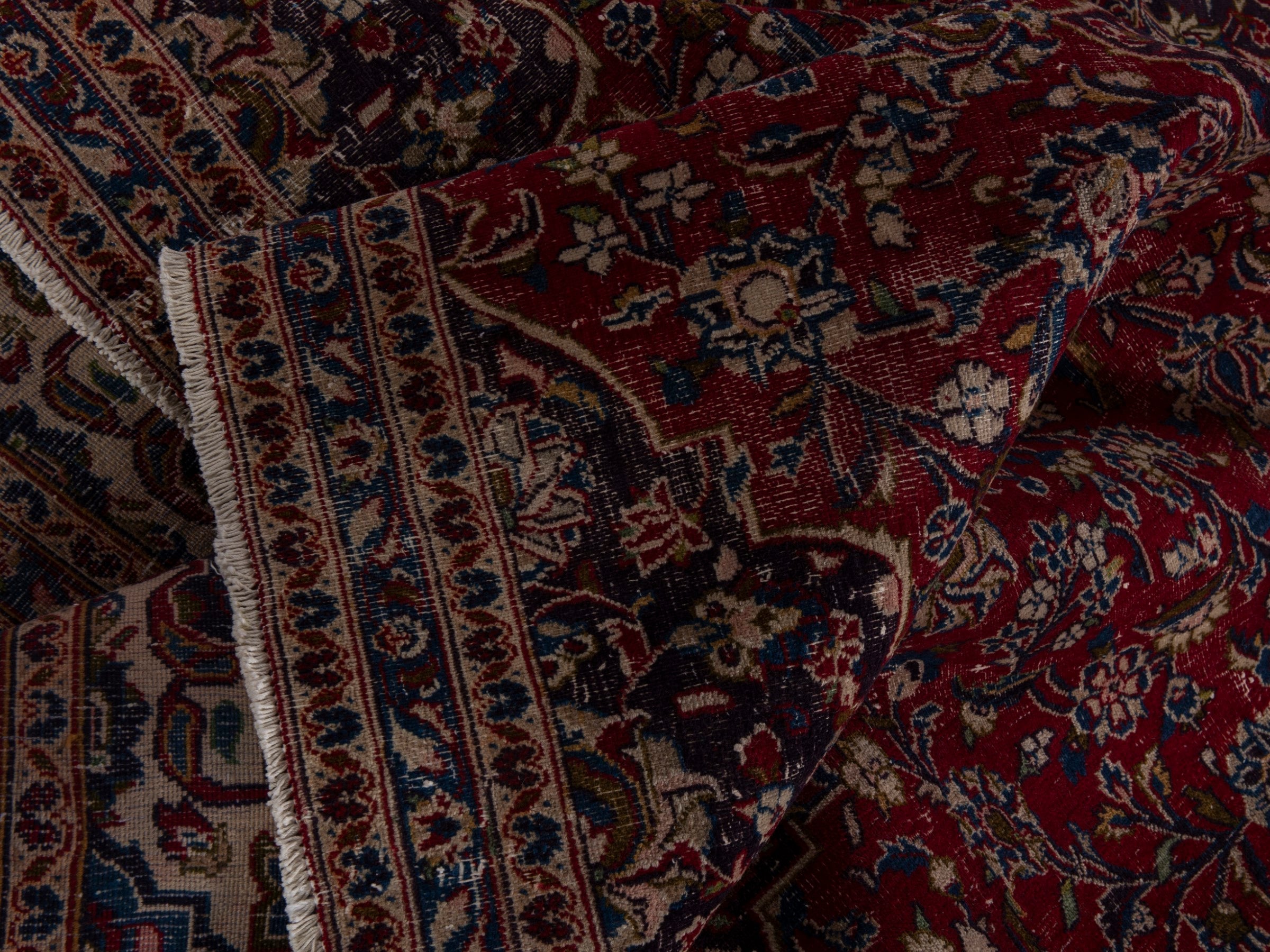 Persian Mashhad oversized rug in deep red and black cherry, view 16 of 20