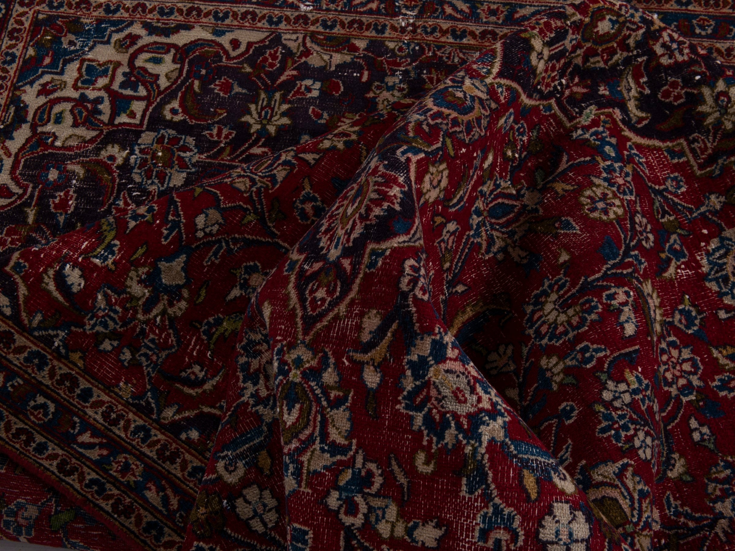 Persian Mashhad oversized rug in deep red and black cherry, view 17 of 20